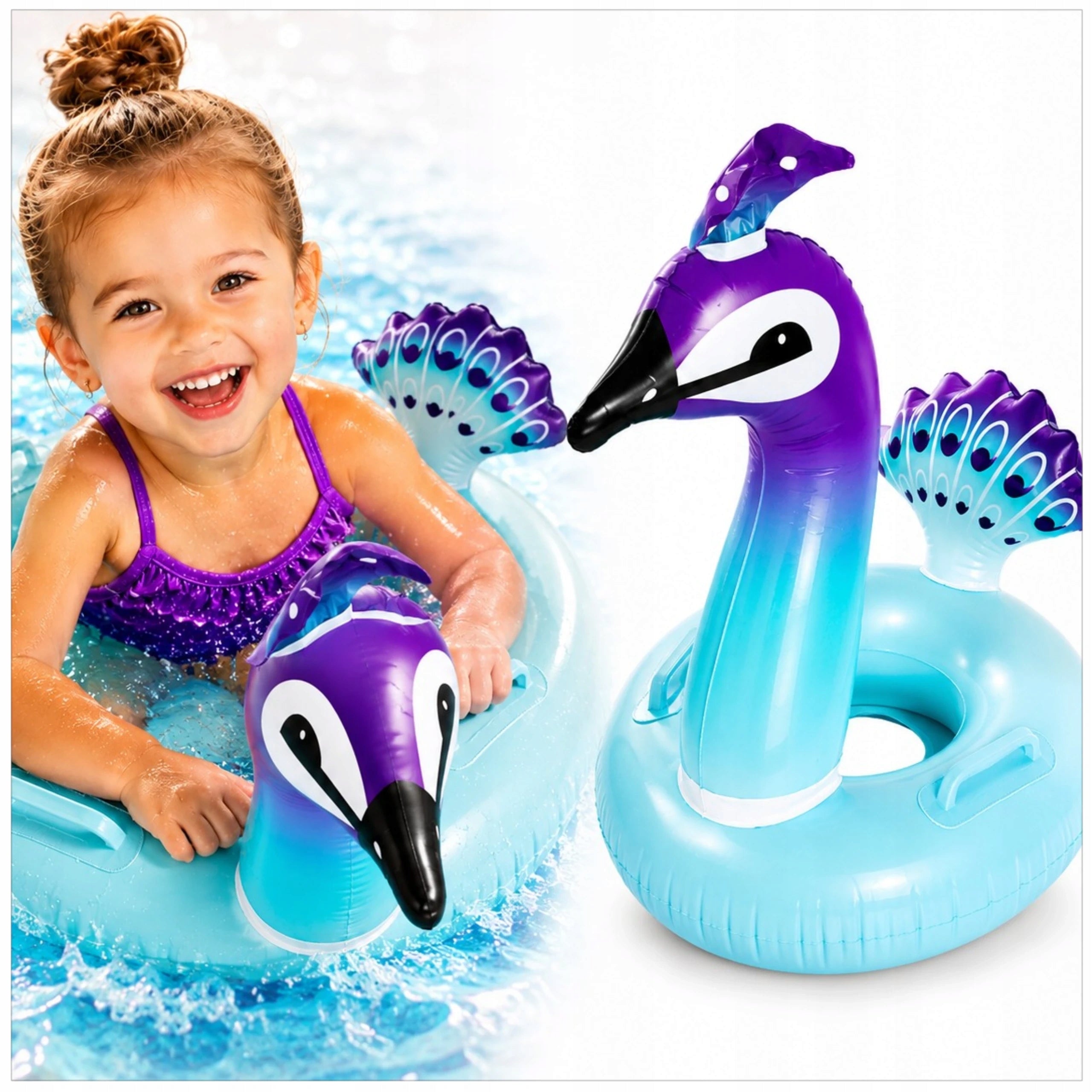 SMALL CIRCLE INFLATABLE PEACOCK FOR BABY TO SWIM IN THE WATER POOL BIRD