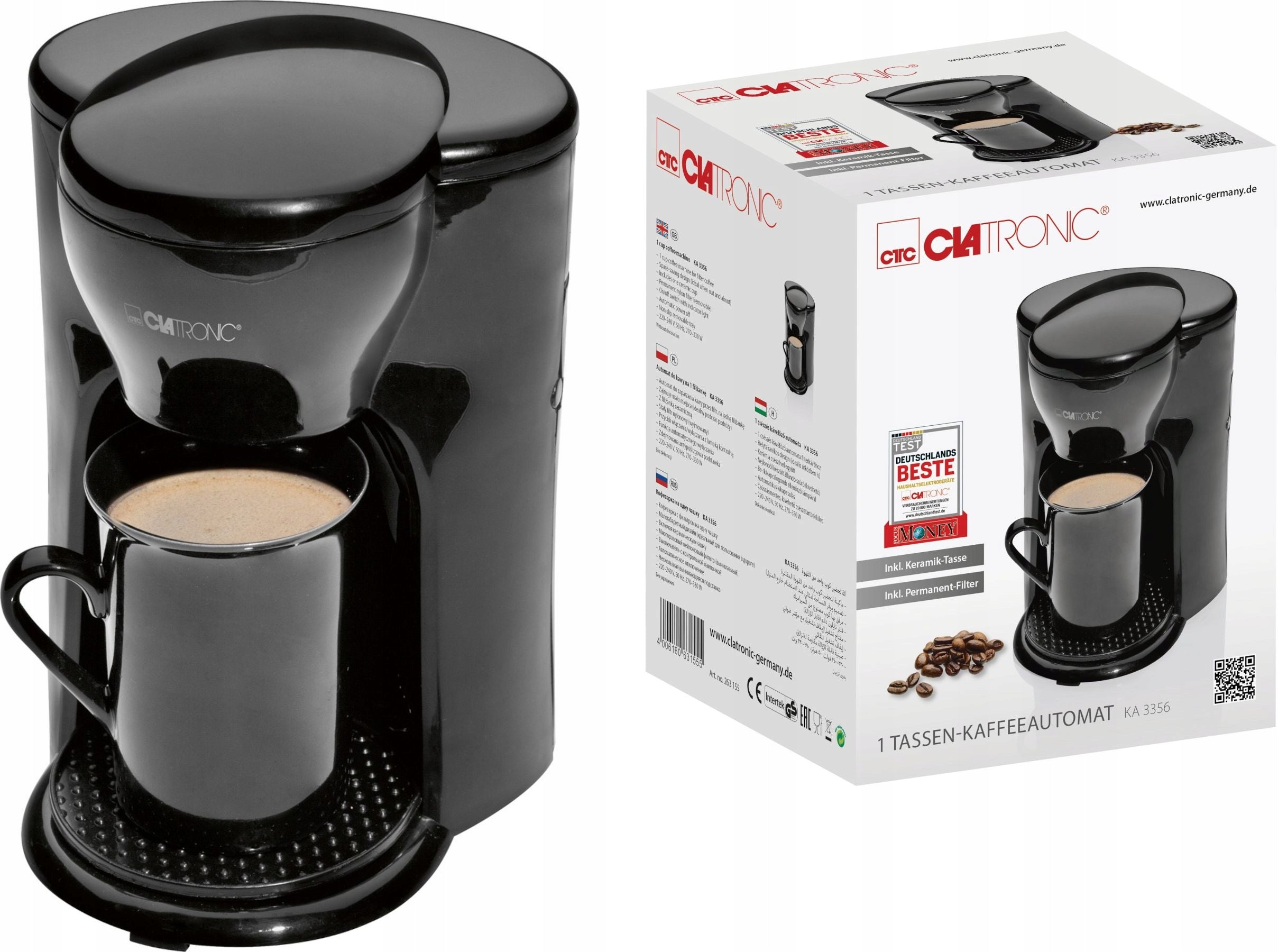 SMALL COFFEE MAKER OVERFLOW MACHINE FOR 1 CUP CLATRONIC KA