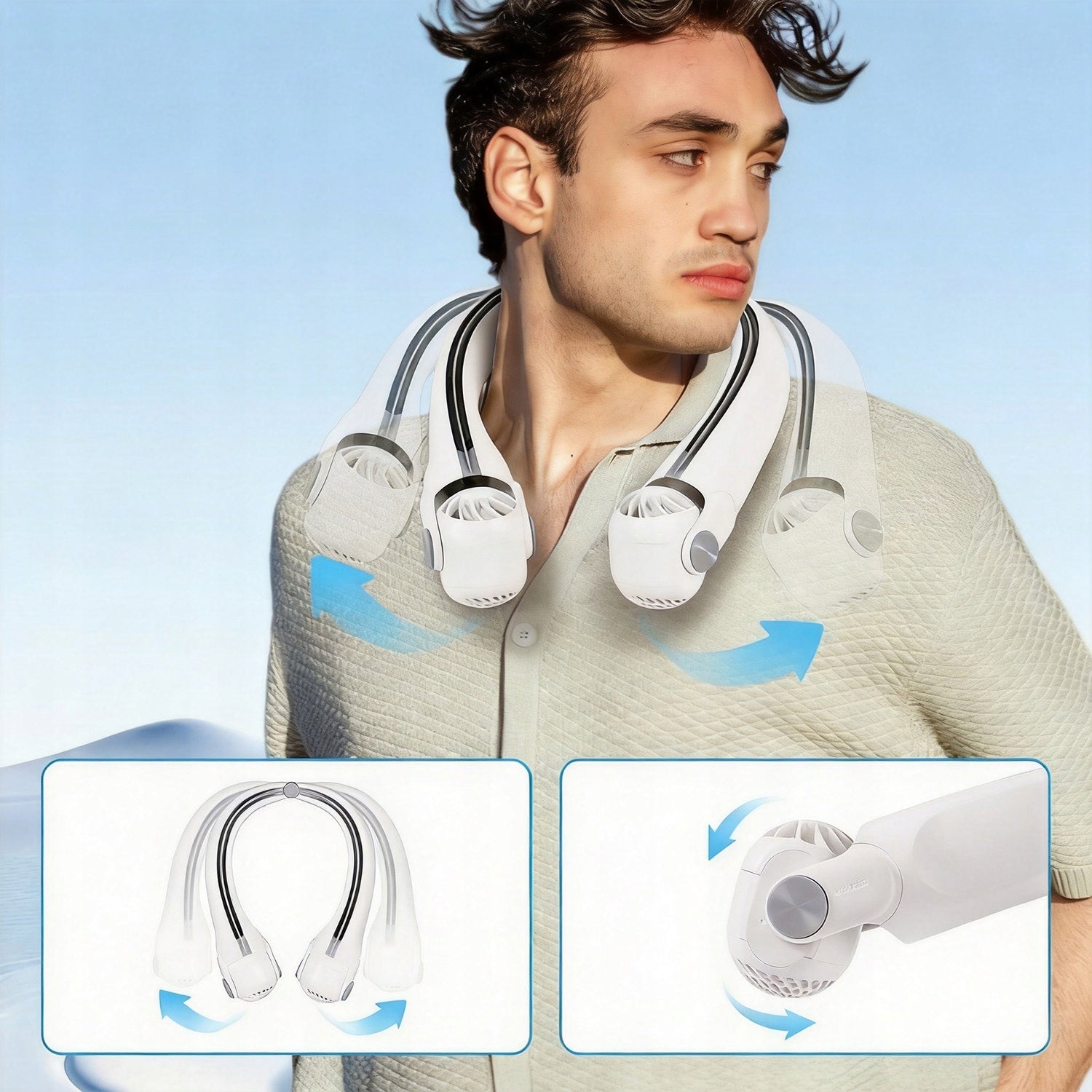 SMALL FAN NECK FAN 3-SPEED QUIET PORTABLE USB 2400mAh Fan type mini