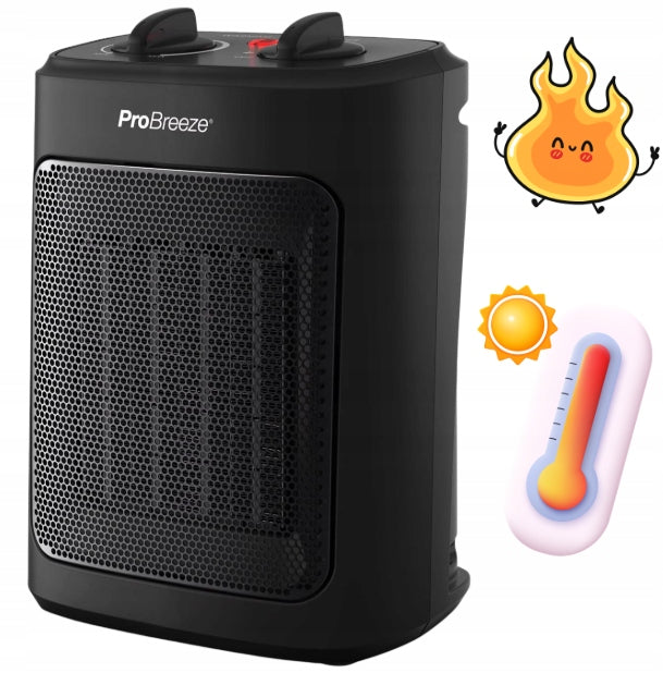 SMALL HEATER ELECTRIC CERAMIC PROBREEZE 2000W BLACK WITH THERMOSTAT