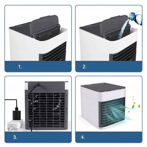 SMALL PORTABLE DESK AIR CONDITIONER 30W USB POWERED, WATER PROOF, COMPACT Dominant color white