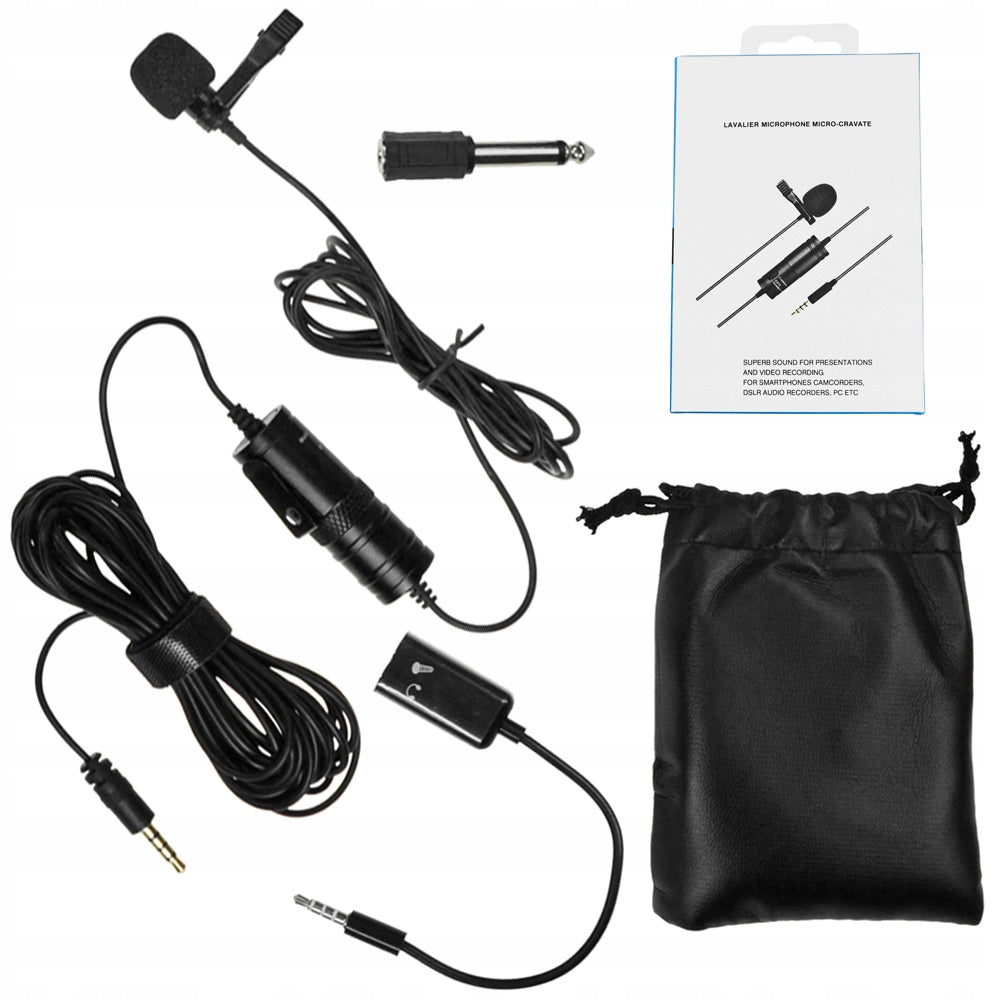 SMALL TIE MICROPHONE REPORTER LAVALIER SAIBU CABLE 6M ACCESSORIES Batteries included no