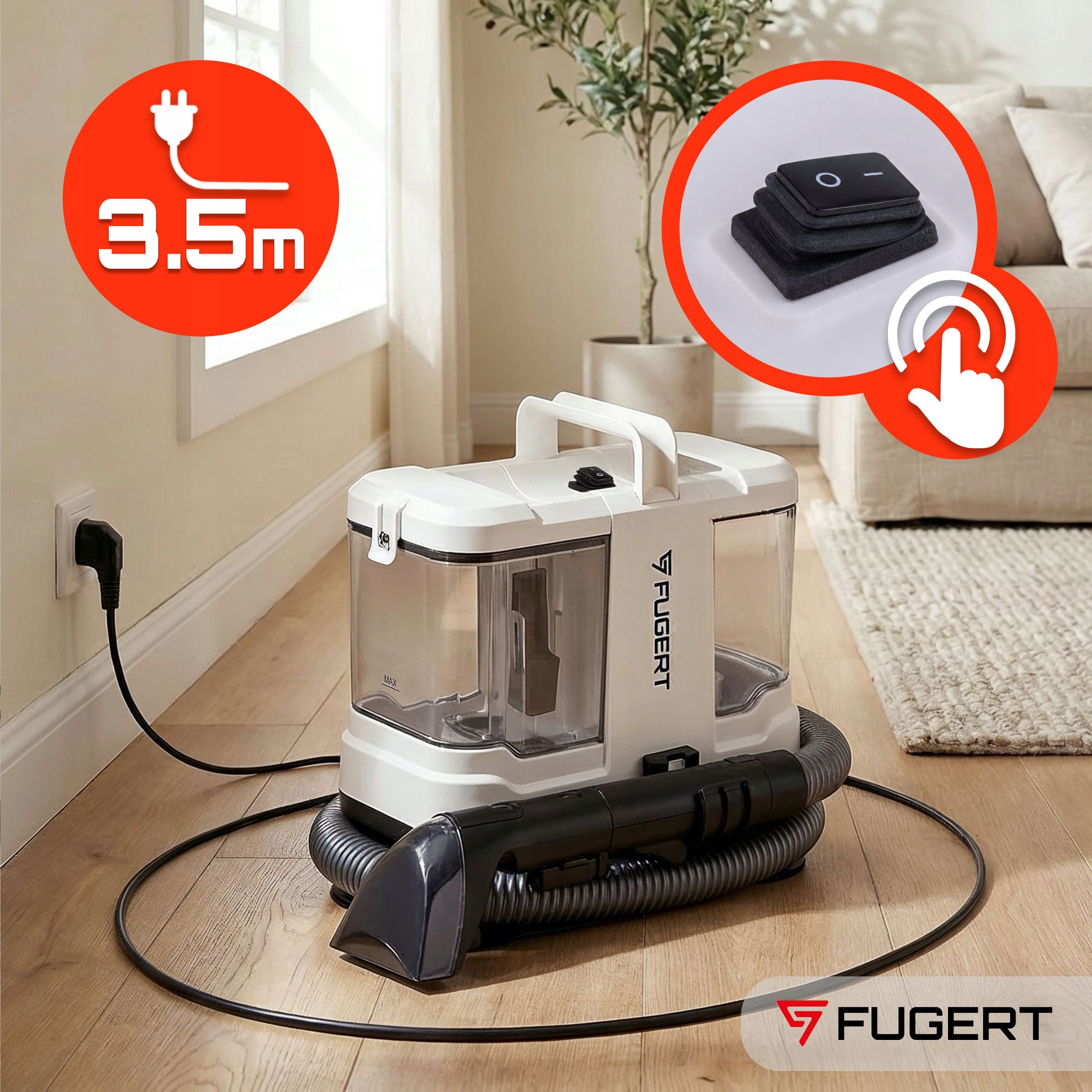 SMALL WASHING VACUUM CLEANER FOR UPHOLSTERY AND CARPETS PORTABLE FUGERT FUG-0249 Dust tank type not specified