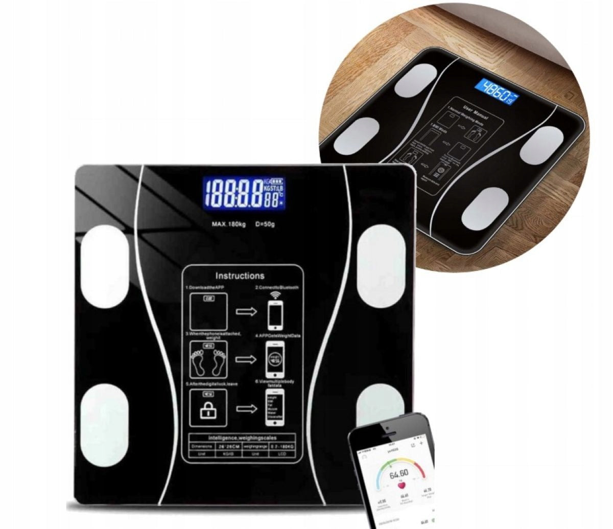 SMART BATHROOM SCALE ANALYTICAL BLUETOOTH BLACK UP TO 180KG Packaging status original