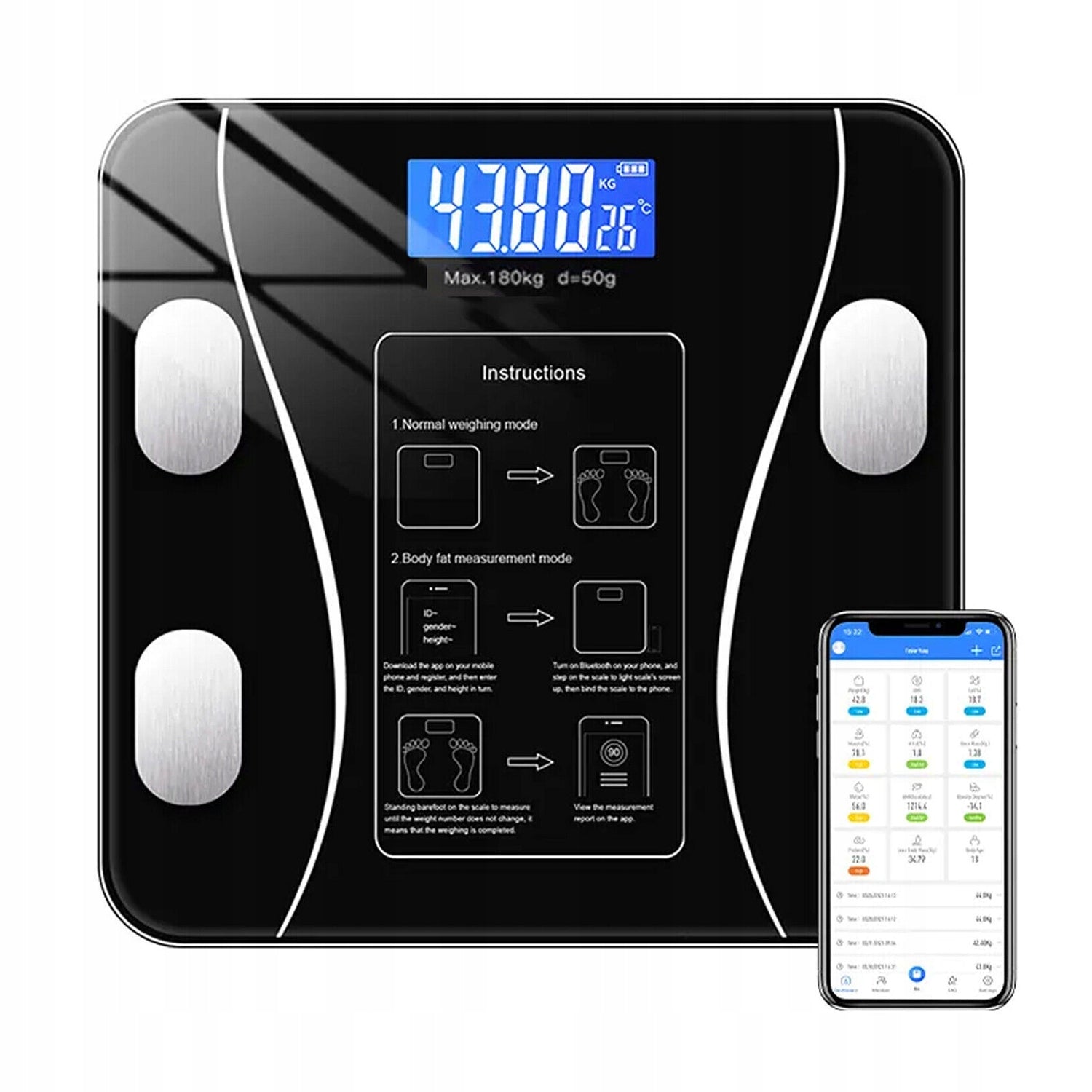 SMART BATHROOM SCALE BLUETOOTH APP OKOK BODY COMPOSITION ANALYSIS