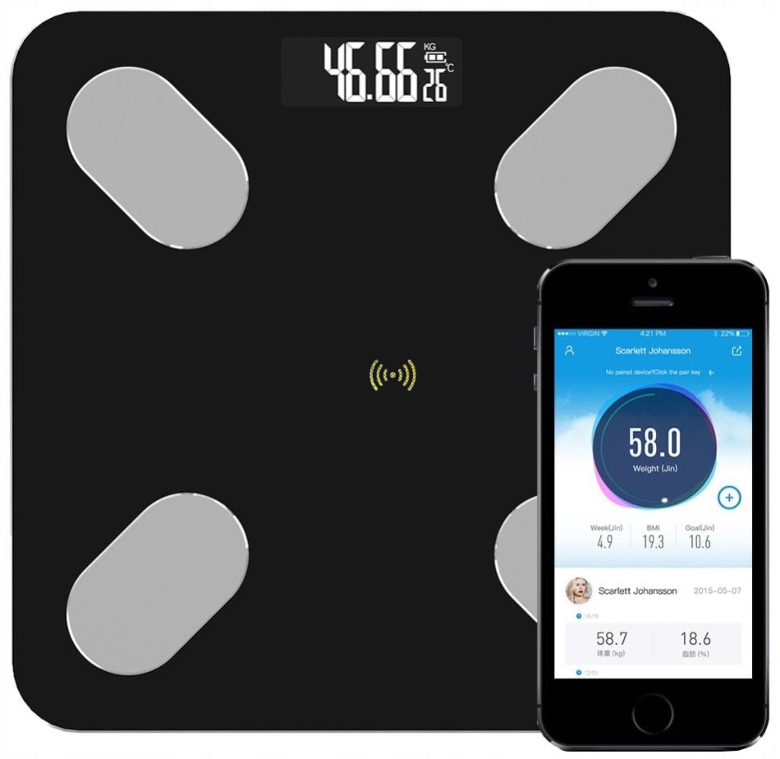 SMART BATHROOM SCALE BLUETOOTH GLASS SMART LCD DISPLAY EAN (GTIN) 5906321741385