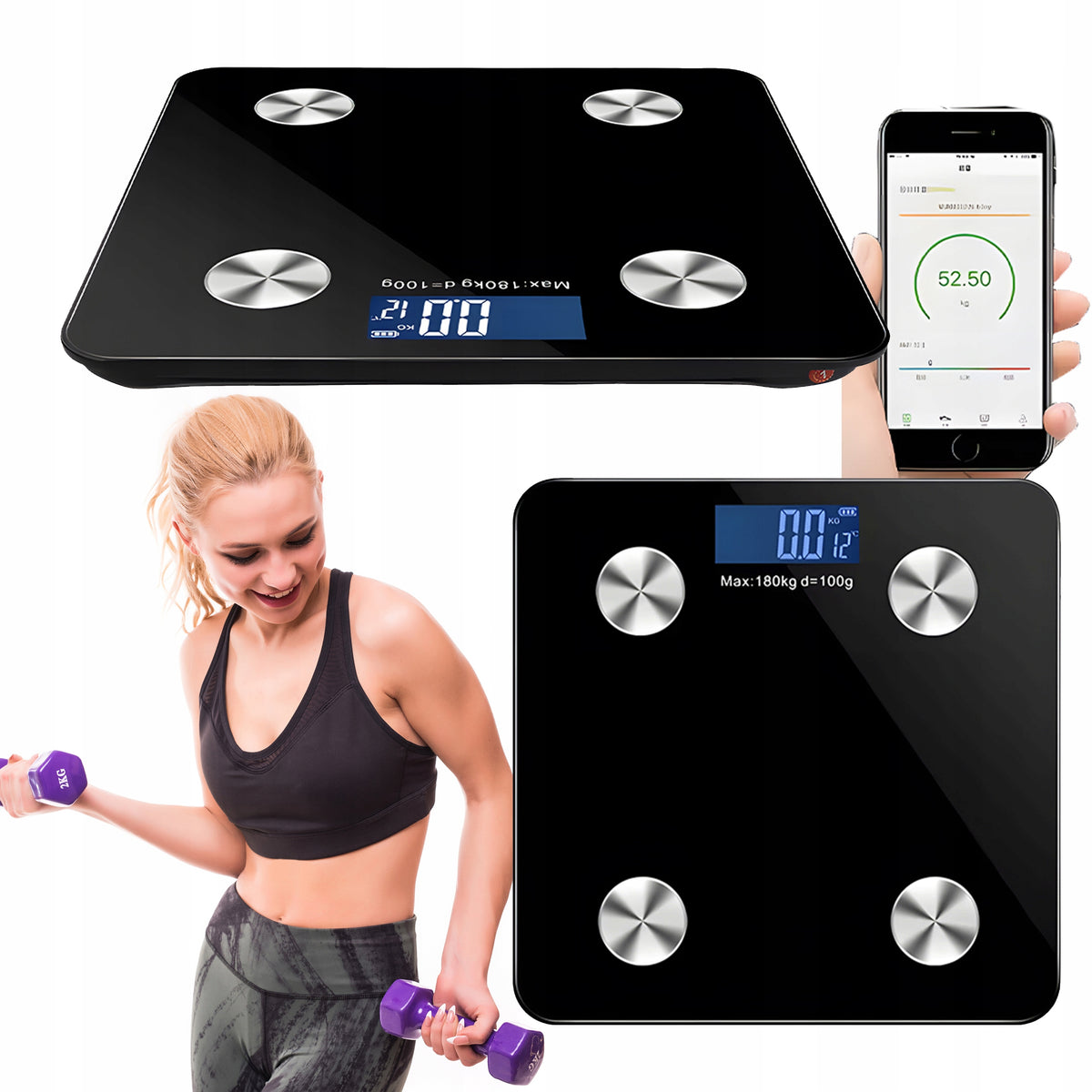 SMART BATHROOM SCALE BLUETOOTH MEASUREMENT BMI GLASS APPLICATION 180KG