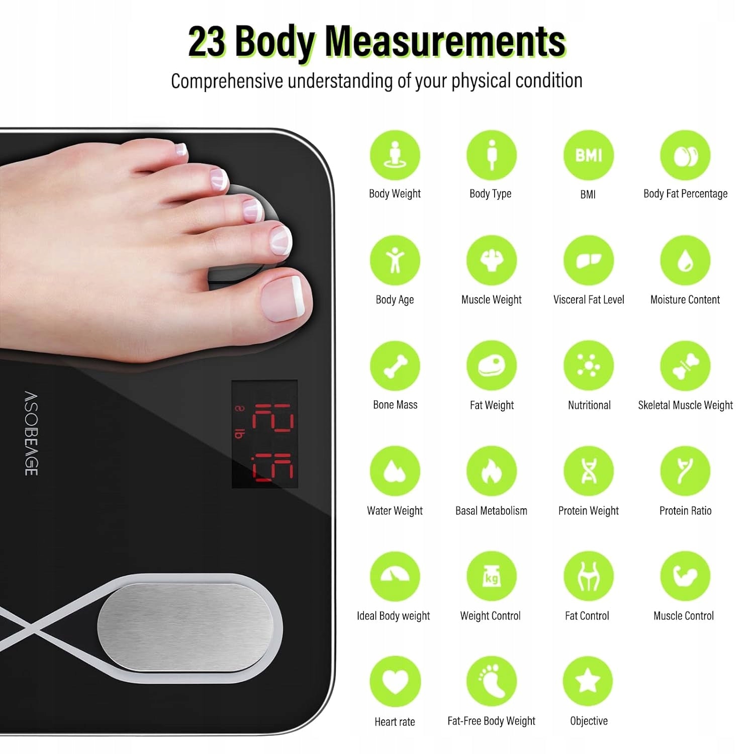SMART BATHROOM SCALE MEASUREMENT OF FAT TISSUE BMI BLUETOOTH BLACK Batteries included no