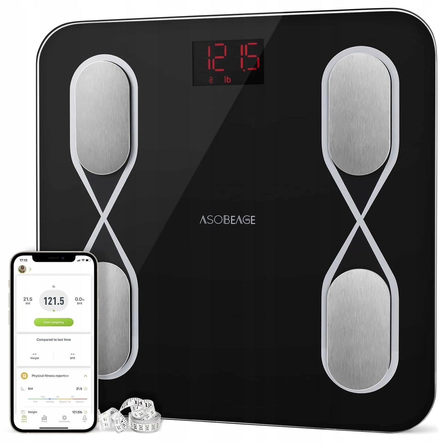 SMART BATHROOM SCALE MEASUREMENT OF FAT TISSUE BMI BLUETOOTH BLACK