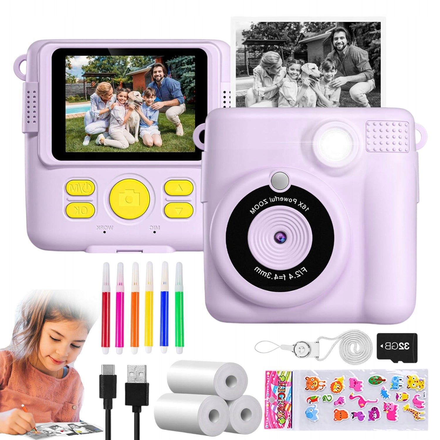 SMART CAMERA WITH THERMAL PRINTER FOR KIDS 32GB 2,4 INCH SCREEN