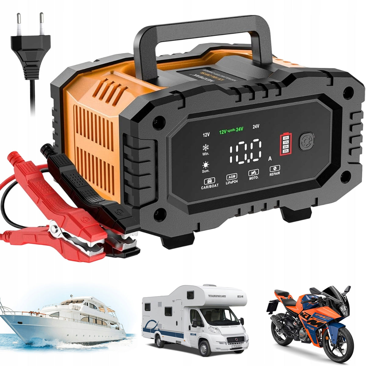 SMART CAR RECTIFIER BATTERY CHARGER 12V 24V LCD
