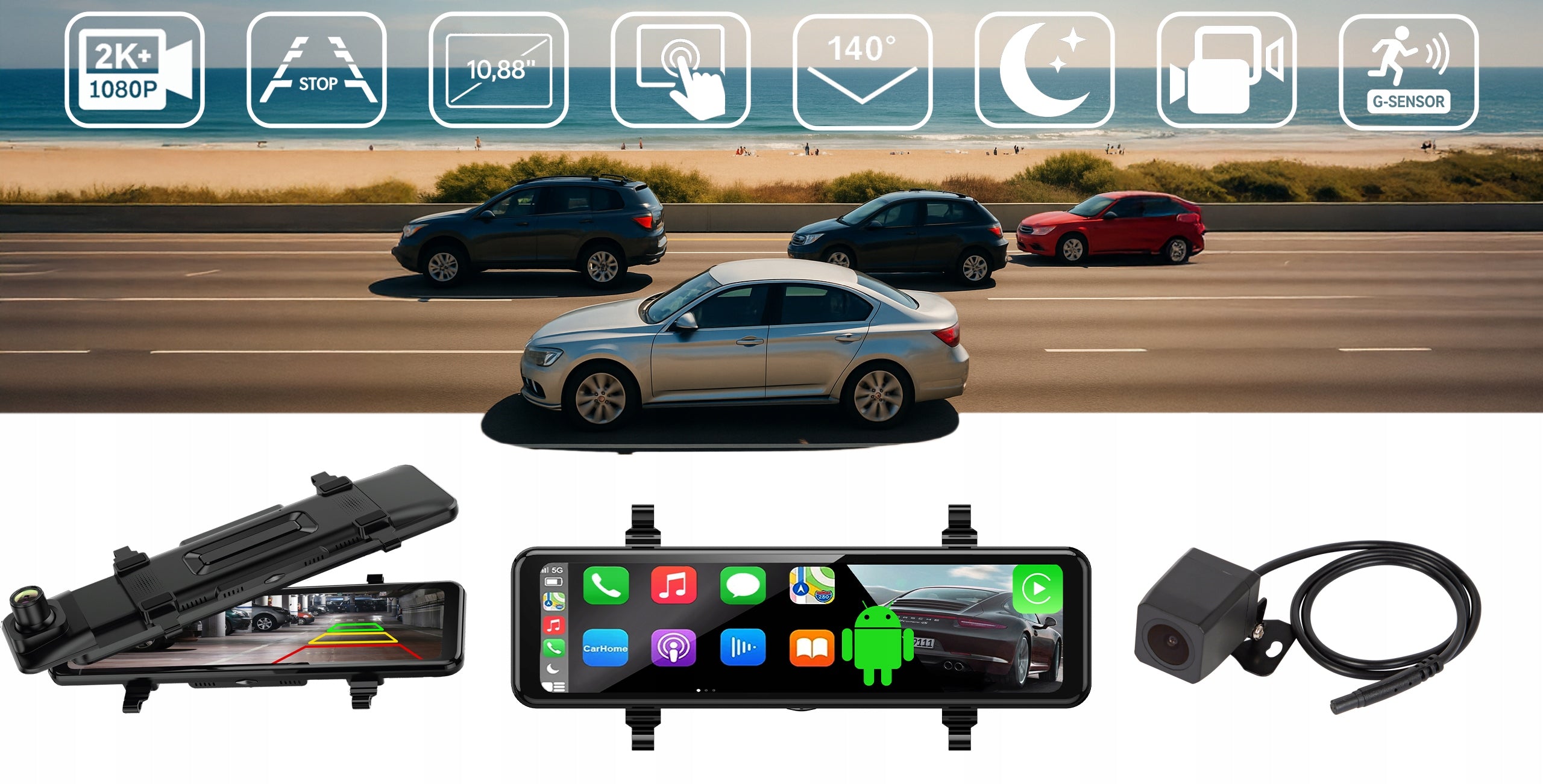 SMART DASH CAM VIDEO RECORDER REARVIEW MIRROR 2K QHD DVR 10,88 Packaging status original