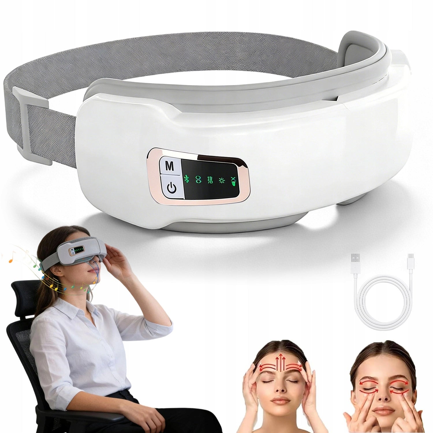 SMART EYE MASSAGER WITH BLUETOOTH AND HEATING CHARGED USB 1200MAH