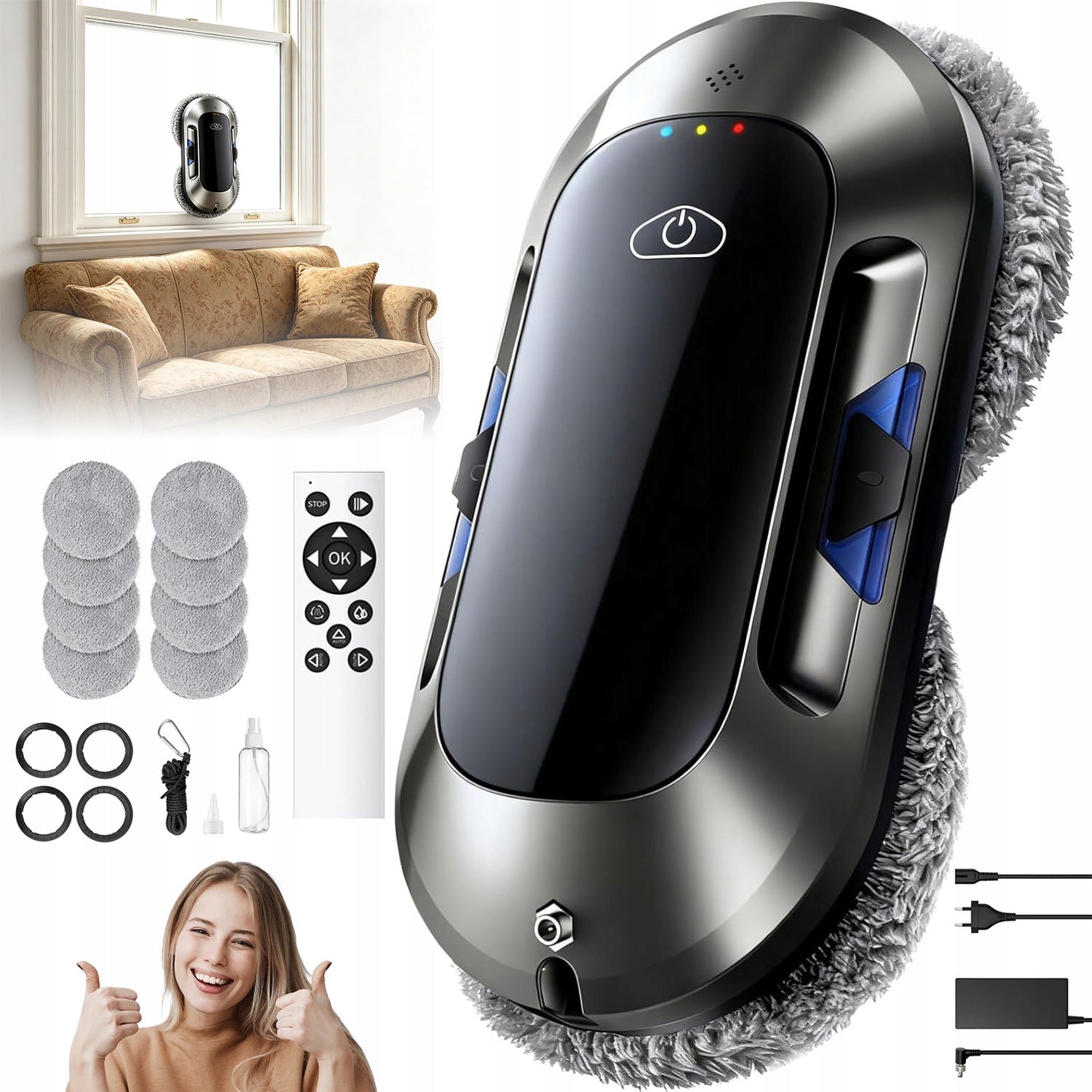 SMART ROBOT WINDOW CLEANER 6000PA REMOTE CONTROL QUIET