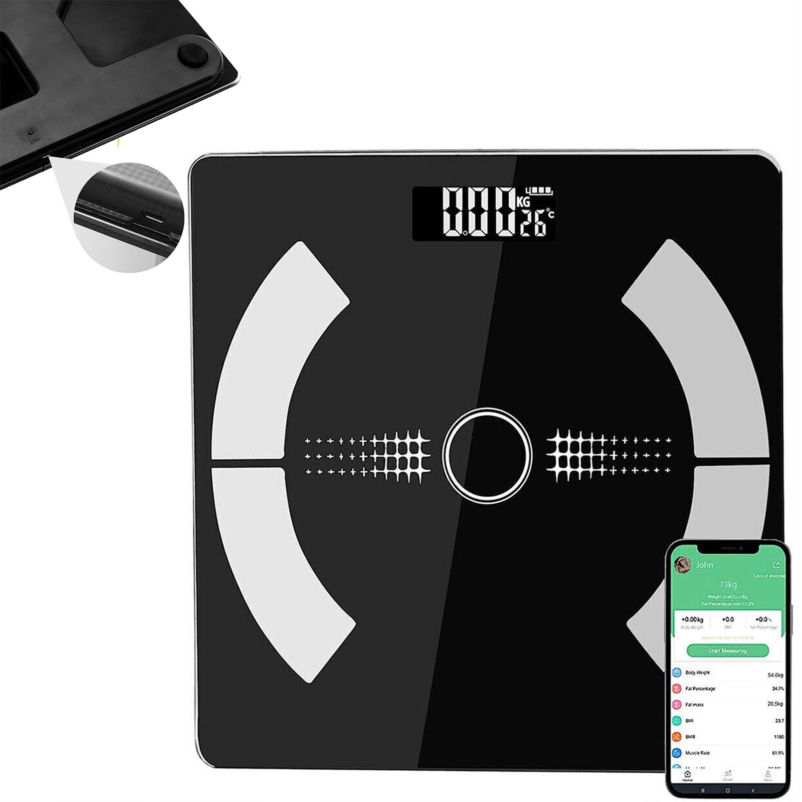 SMART SCALE 180KG SYNCHRONIZATION WITH APPLE HEALTH GOOGLE FITBIT