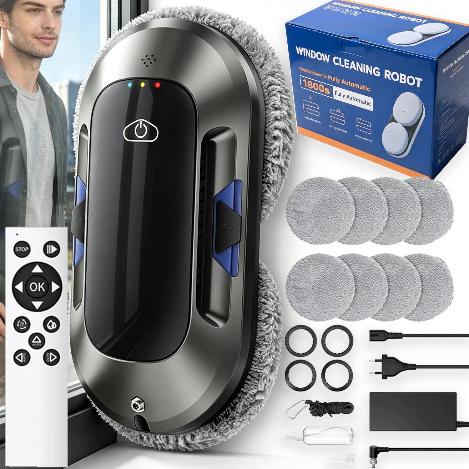 SMART WINDOW CLEANING ROBOT AUTOMATICALLY CLEANS WINDOWS 65dB 6000PA