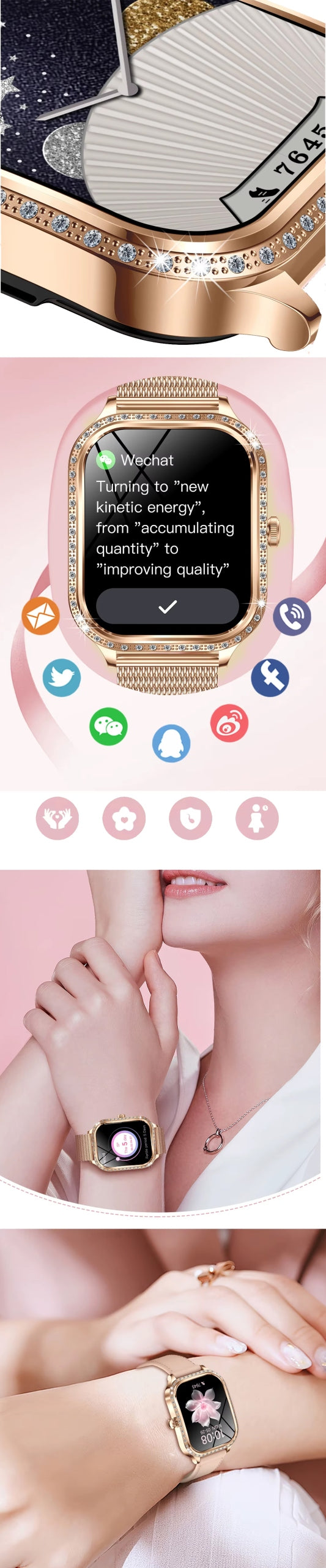 SMARTBAND BAND SMARTWATCH BAND WATCH SMART AMOLED WOMEN'S WATCH MENU PL Manufacturer code SMS SP02 POWIADOMIENIA ROZMOWY ELEGANCKI