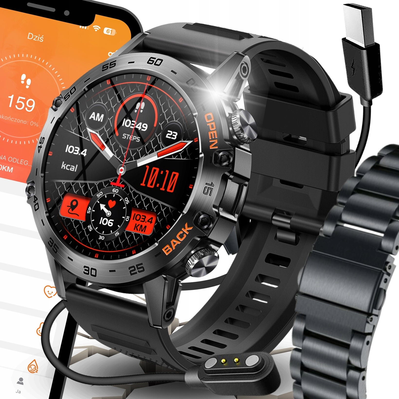 SMARTWACH MEN'S WATCH POLISH MENU LARGE WATERPROOF XXL