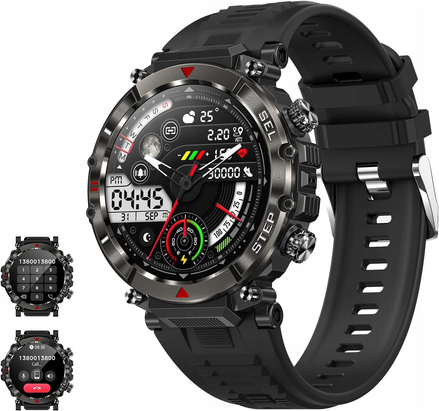SMARTWATCH 1,39" HD iOS Android Bluetooth HEART RATE PEDOMETER BLACK MALE