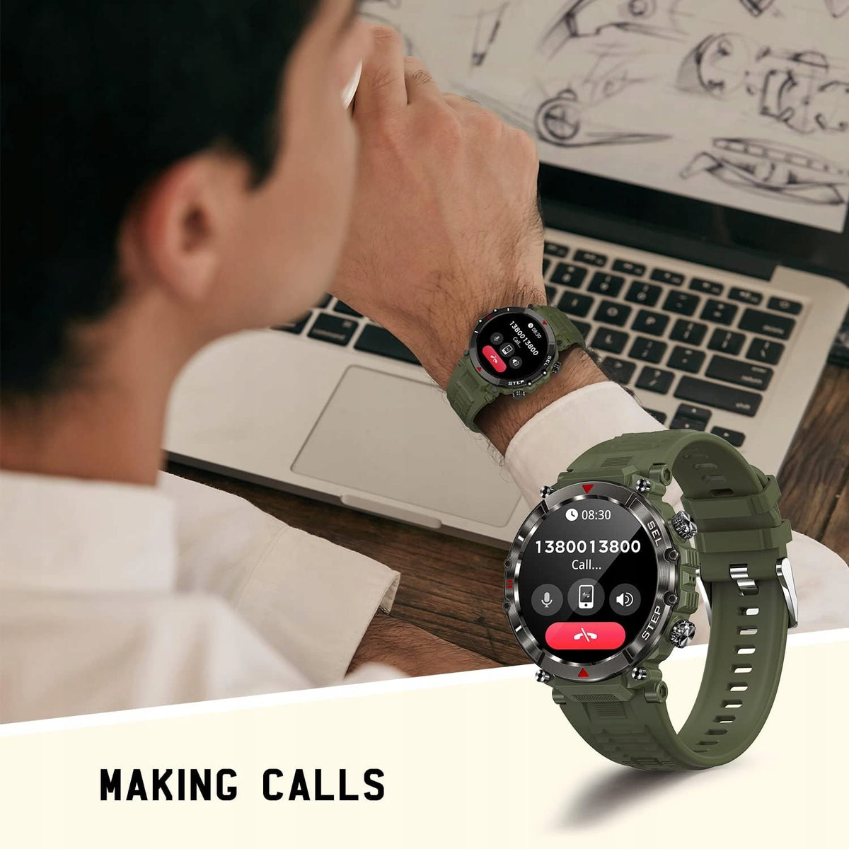 SMARTWATCH 1,39" HD iOS Android Bluetooth HEART RATE PEDOMETER GREEN MALE Packaging status original