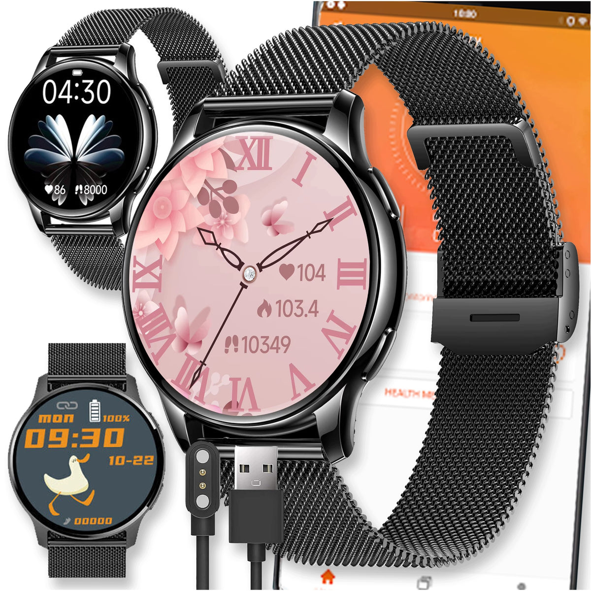 SMARTWATCH BLACK WATCH AMOLED TALK MENU PL WOMEN WATERPROOF