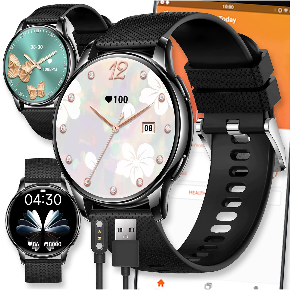 SMARTWATCH BLACK WATCH AMOLED TALK WOMEN MENU PL WATERPROOF