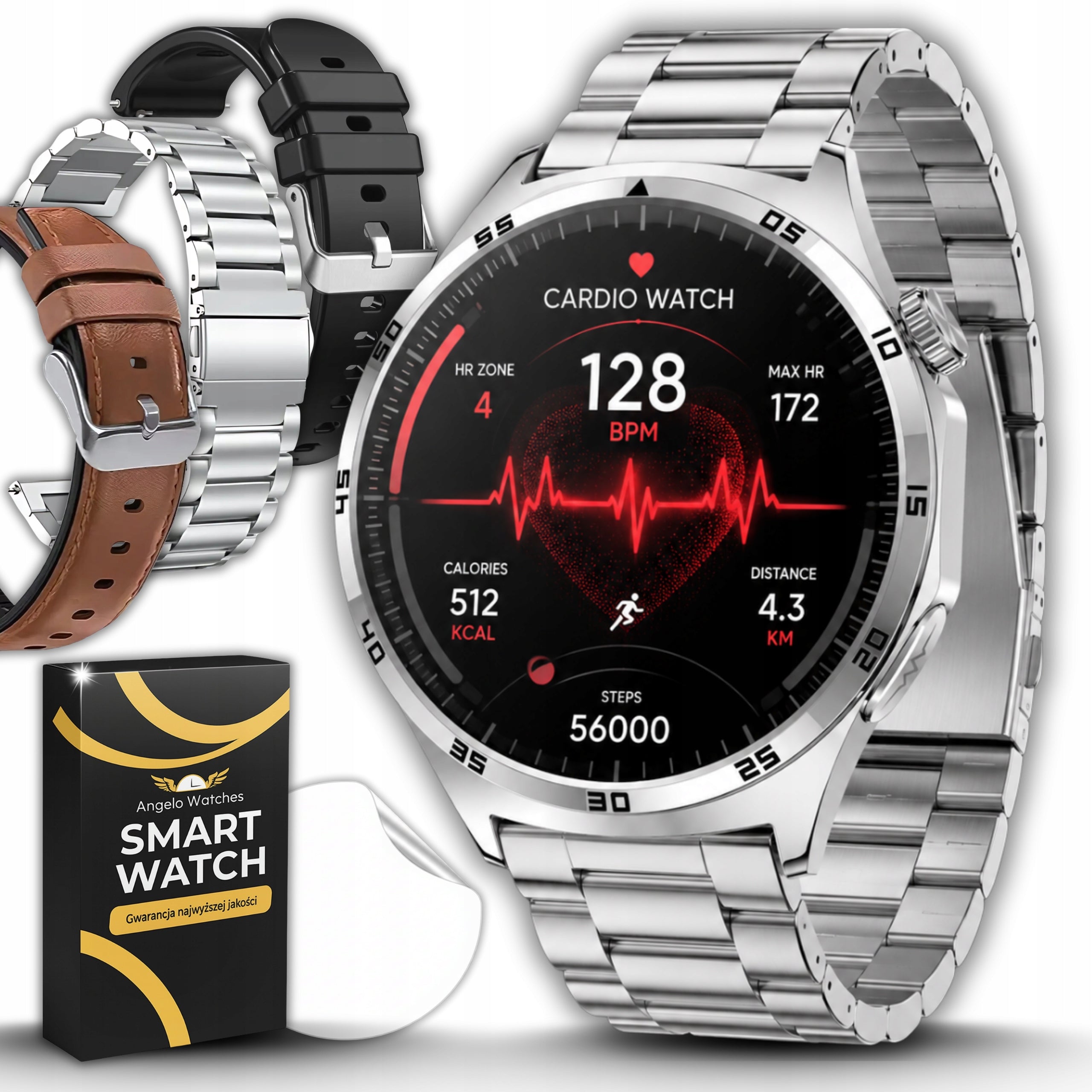 SMARTWATCH CARDIOWATCH FOR SENIOR ECG CONVERSATION HRV PPG CONVERSATION MENU POLISH