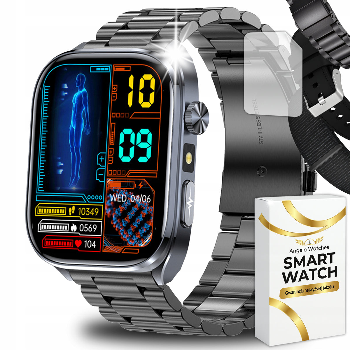 SMARTWATCH CARDIOWATCH MEN'S ECG WATCH HRV SMS CONVERSATION MENU PL + FREEBIE