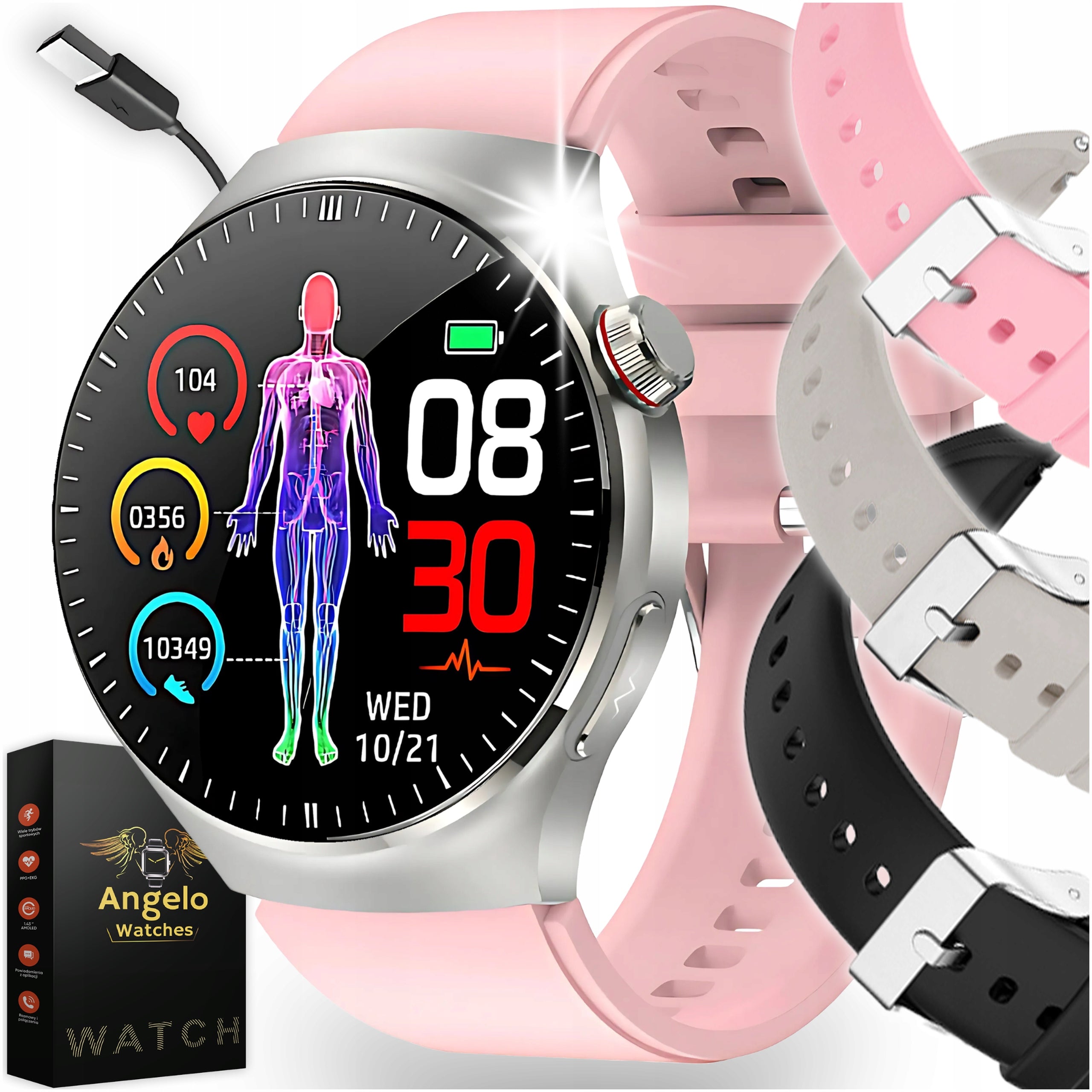 SMARTWATCH CARDIOWATCH WOMEN'S WATCH TALK PRESSURE SMS EKG HRV MENU PL