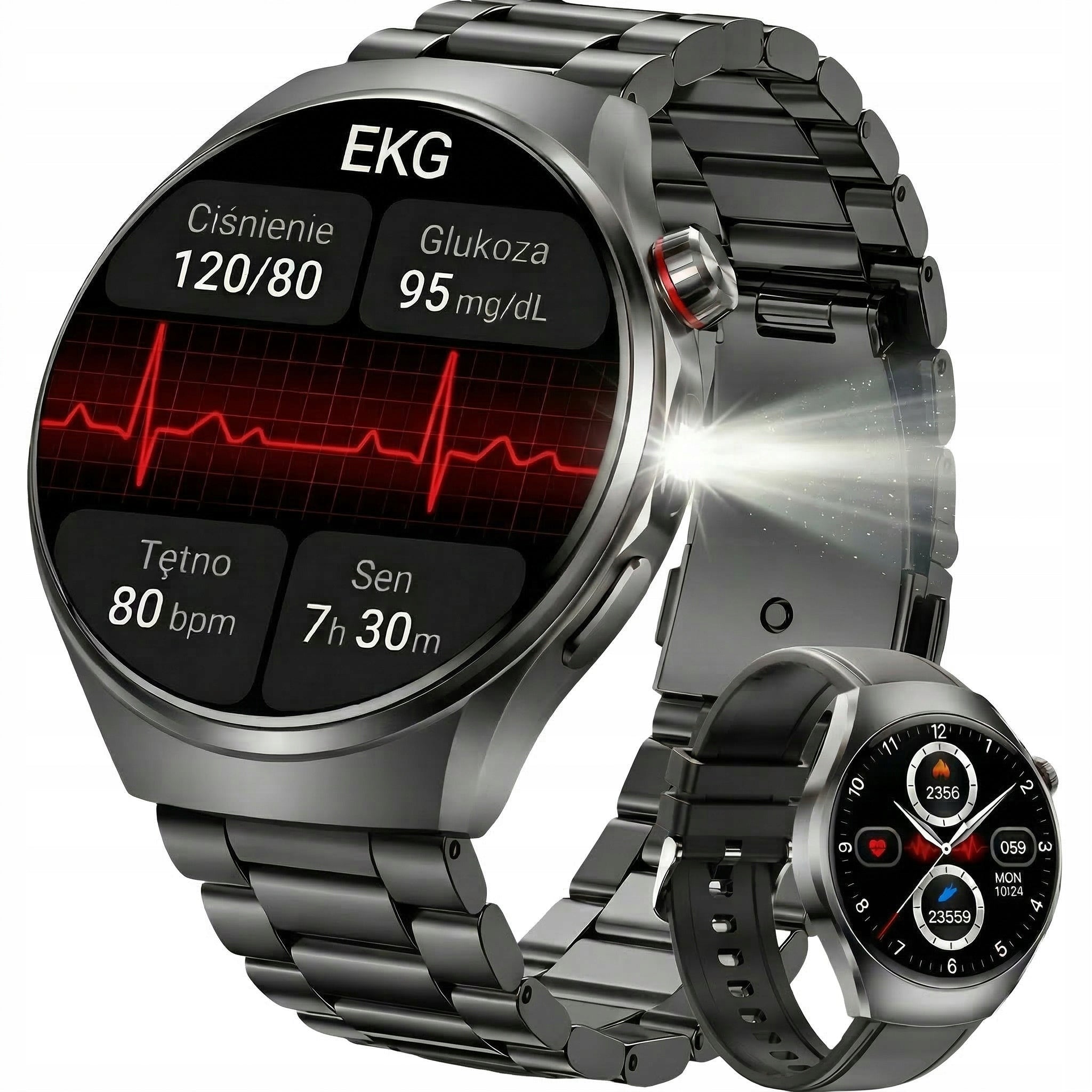 SMARTWATCH EKG FLASHLIGHT AMOLED WATCH WITH GLUCOSE BLOOD PRESSURE MONITOR TALK HRV