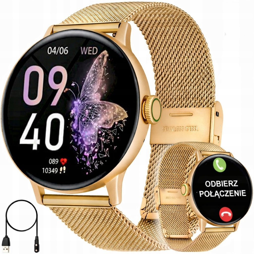 SMARTWATCH ELEGANT GOLD WOMEN'S WATCH TALK MENU PL MESH BRACELET