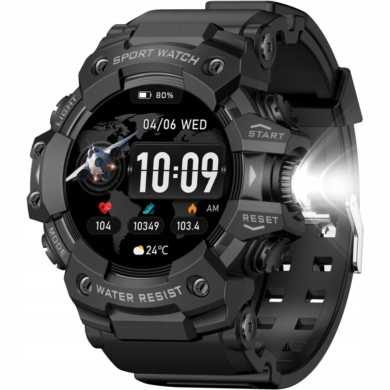 SMARTWATCH ENTER SHOCK - WEATHER COMPASS FLASHLIGHT HEART RATE TALK BLACK
