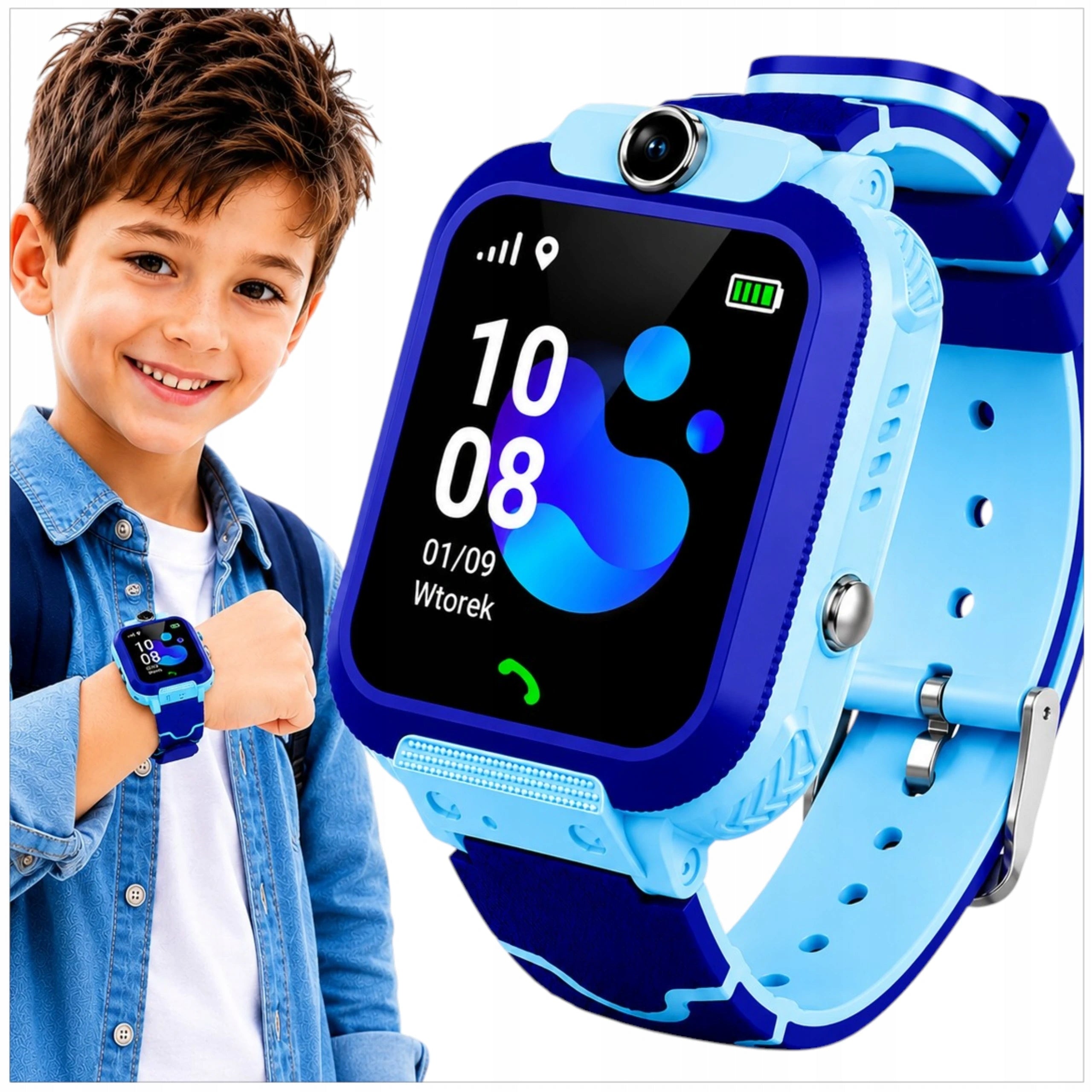 SMARTWATCH FOR CHILDREN BLUE WATERPROOF LOCATOR WATCH PHONE SMS Packaging status original
