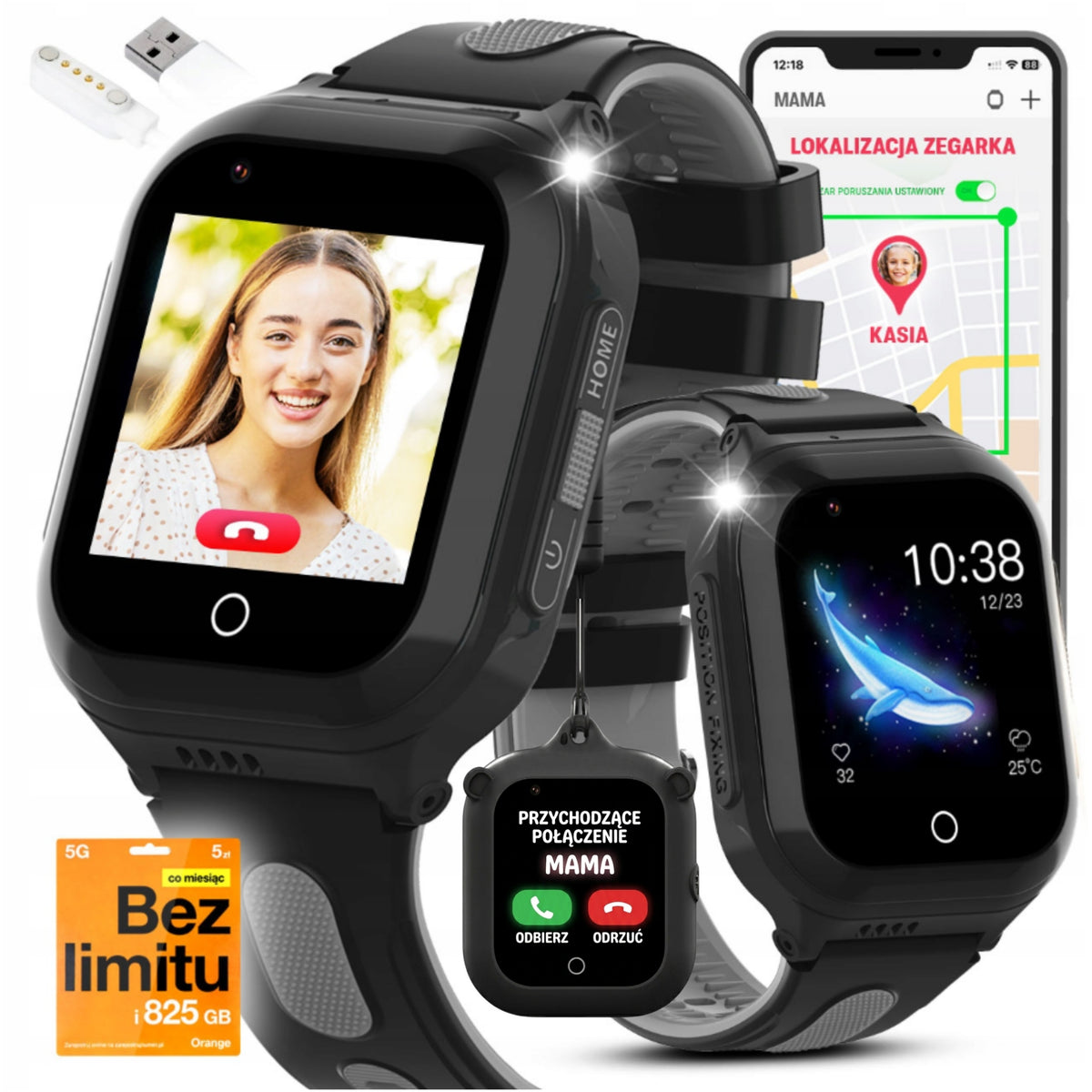 SMARTWATCH FOR CHILDREN GPS LOCATOR SOS CONVERSATIONS LEARNING TO PLAY CAMERA MENU PL