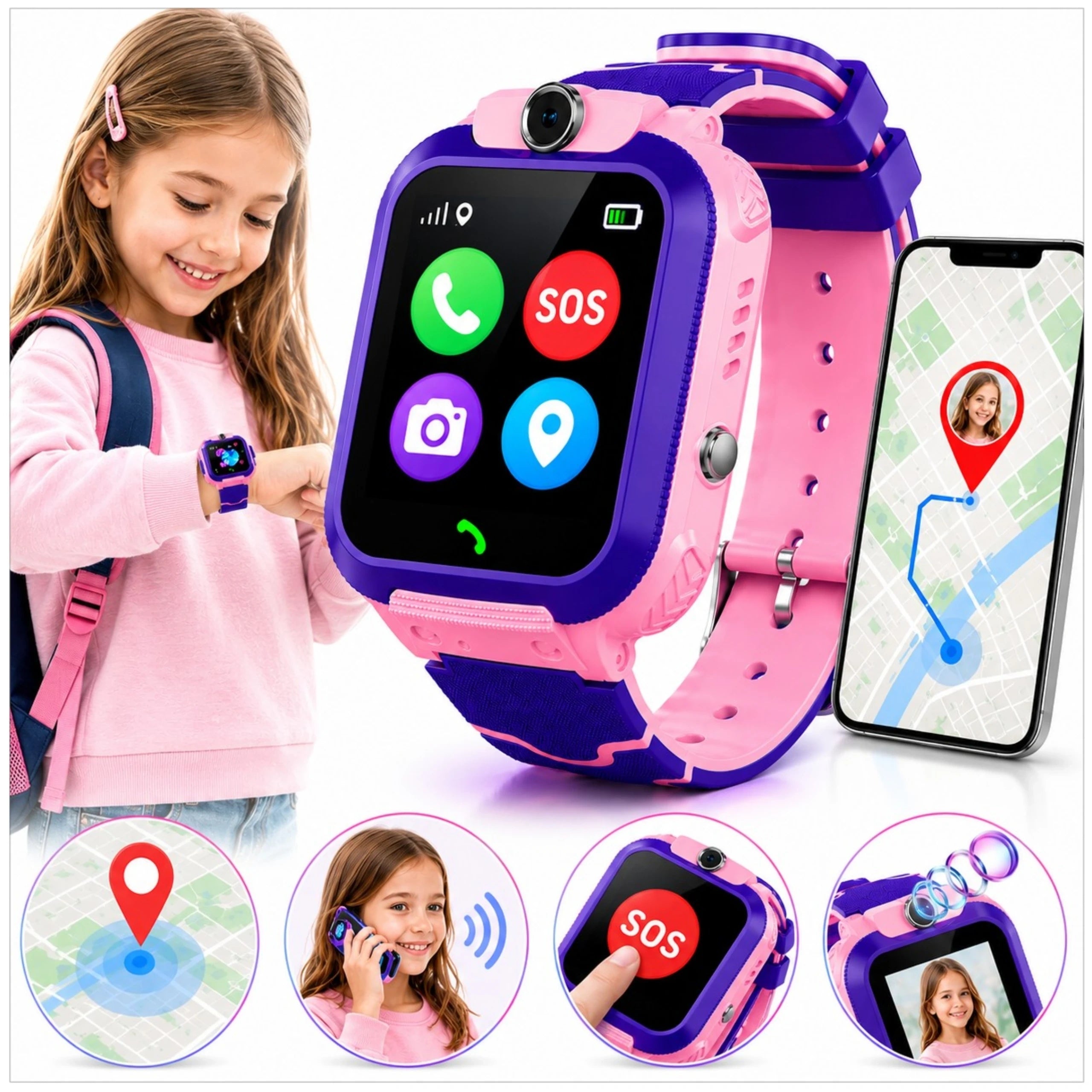 SMARTWATCH FOR CHILDREN PINK WATERPROOF LOCATOR WATCH PHONE SMS Model other