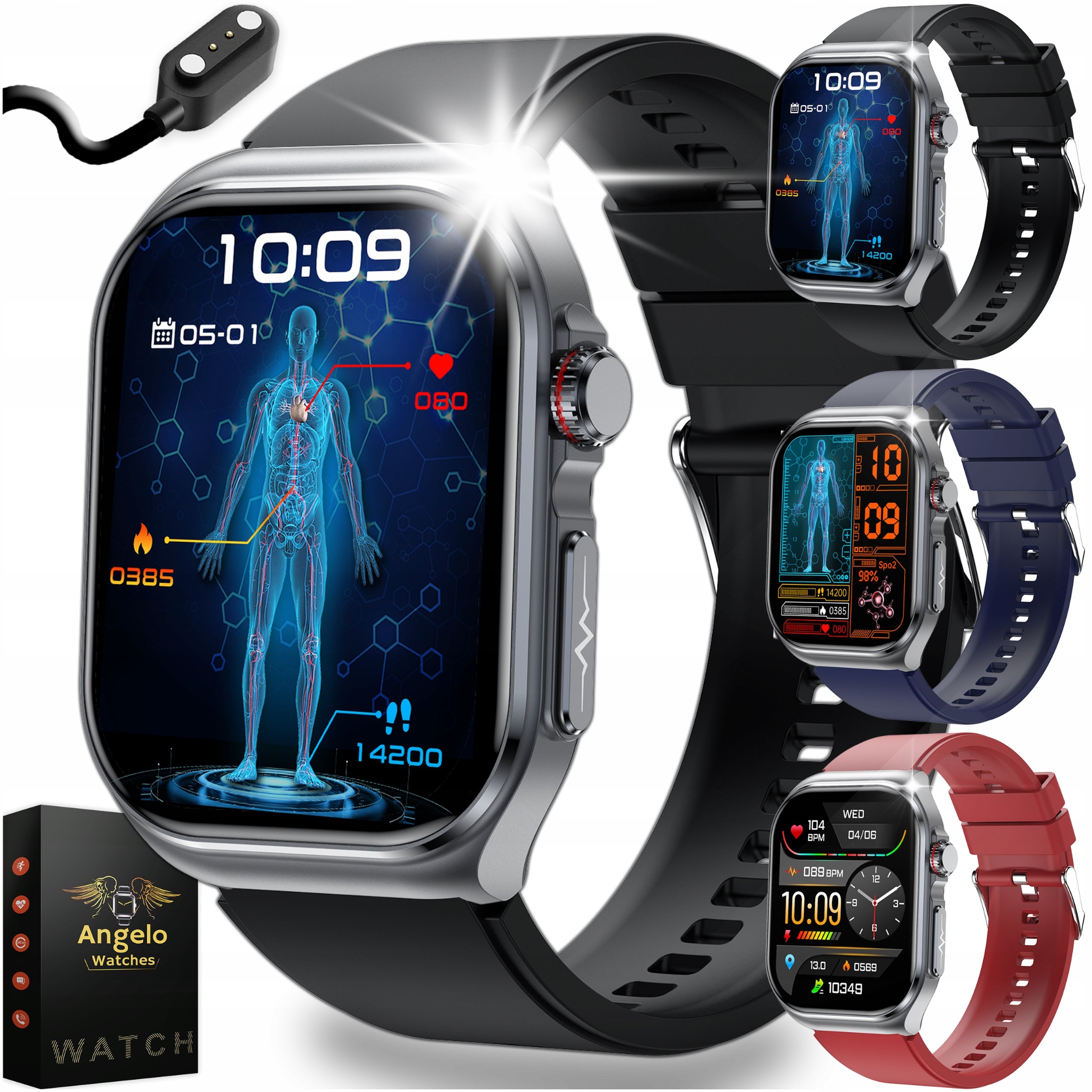 SMARTWATCH FOR SENIOR SUGAR MEASUREMENT WITH ECG PPG BMI HRV CONVERSATION MENU POLISH