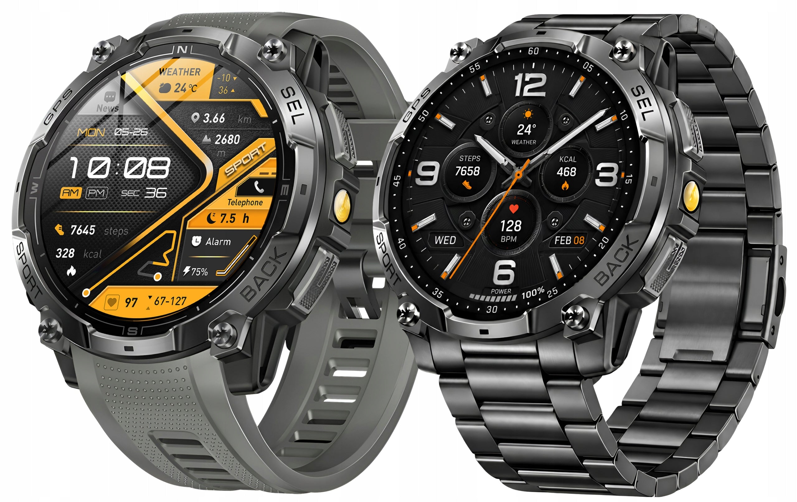 SMARTWATCH GPS WATCH BLOOD PRESSURE MONITOR COMPASS BAROMETER FLASHLIGHT AMOLED Packaging status original