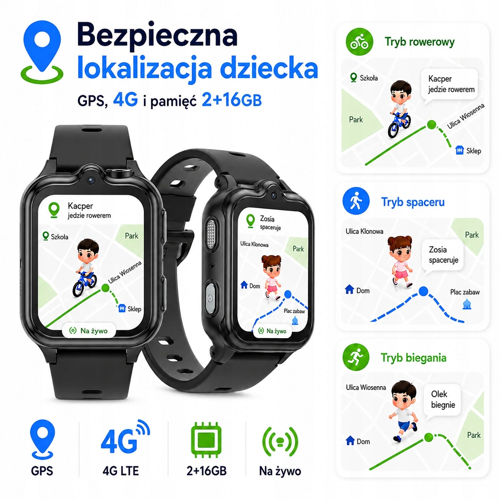 SMARTWATCH KIDS WATCH 4G LTE 2/16GB Waterproof GPS SMS CAMERA PL