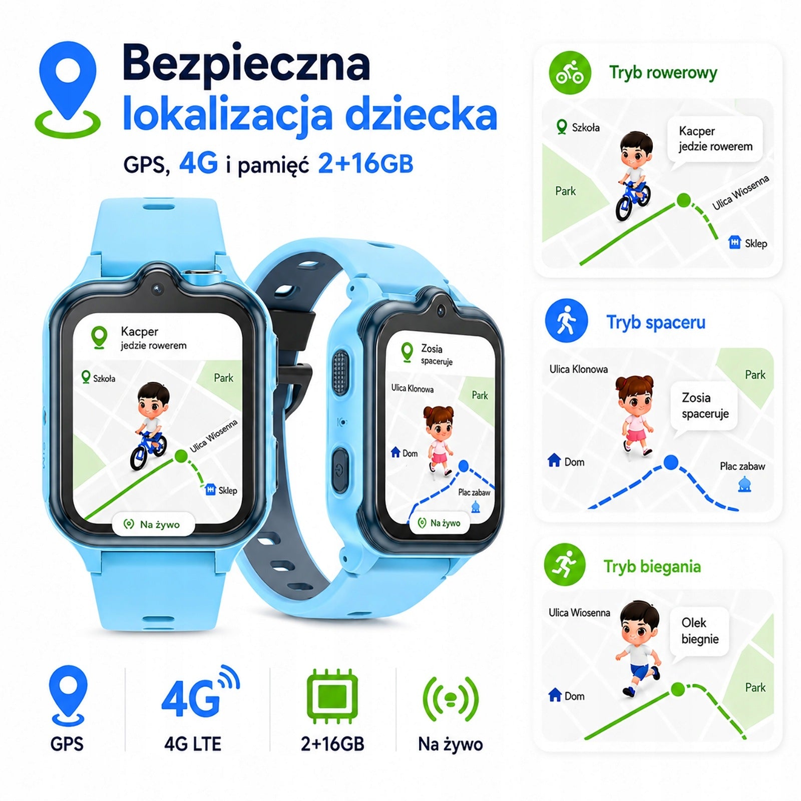 SMARTWATCH KIDS WATCH 4G LTE 2/16GB Waterproof GPS SMS CAMERA PL