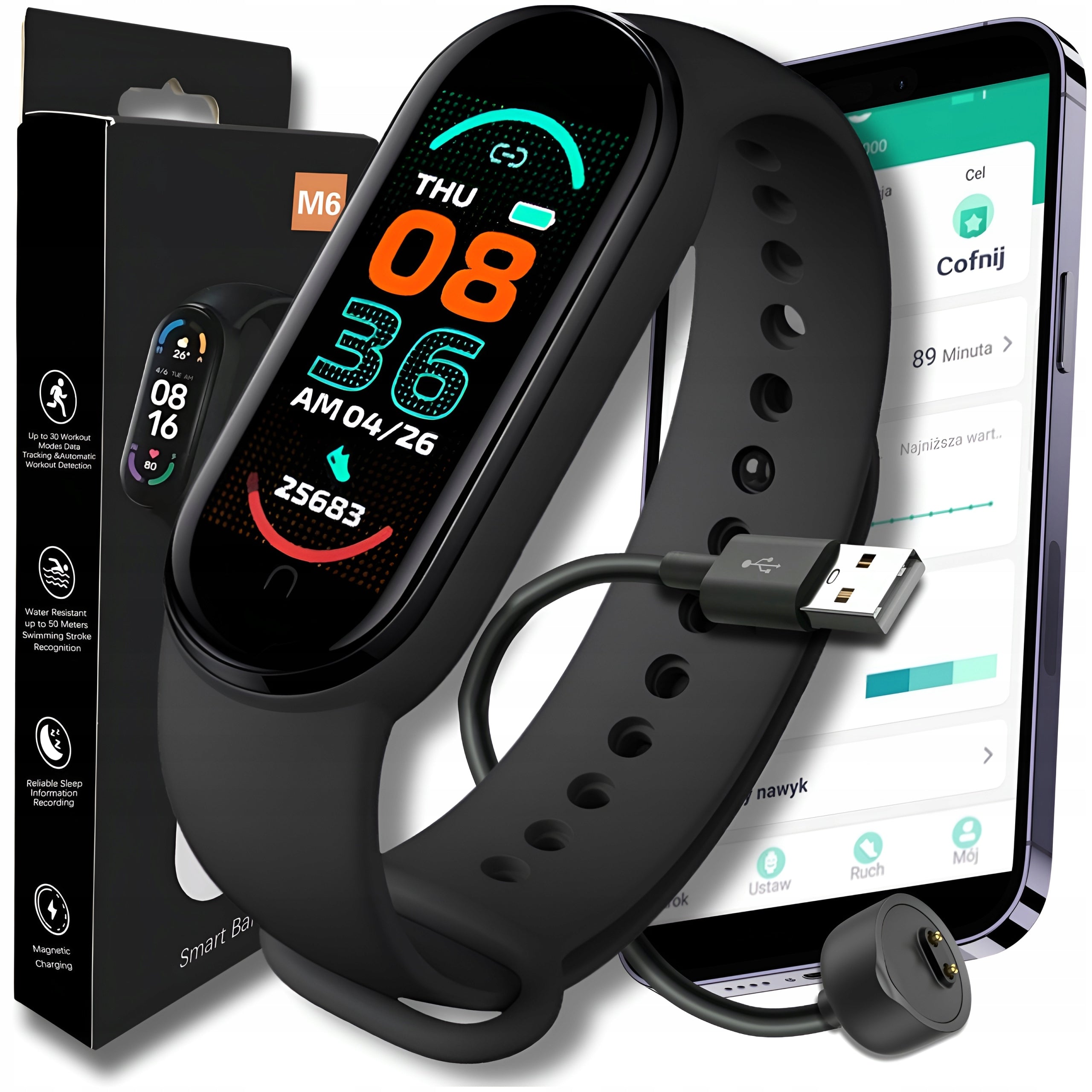 SMARTWATCH M6 MEN'S WATCH WOMEN'S SPORTS BAND STEPS PULSE NOTIFICATION