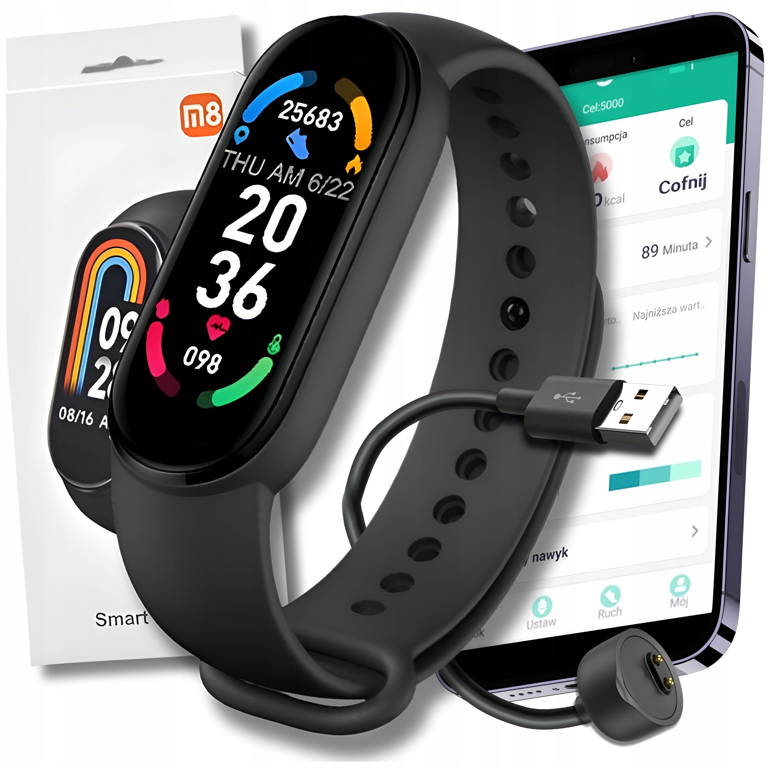 SMARTWATCH M8 MEN'S WATCH WOMEN'S SPORTS BAND STEPS PULSE NOTIFICATION