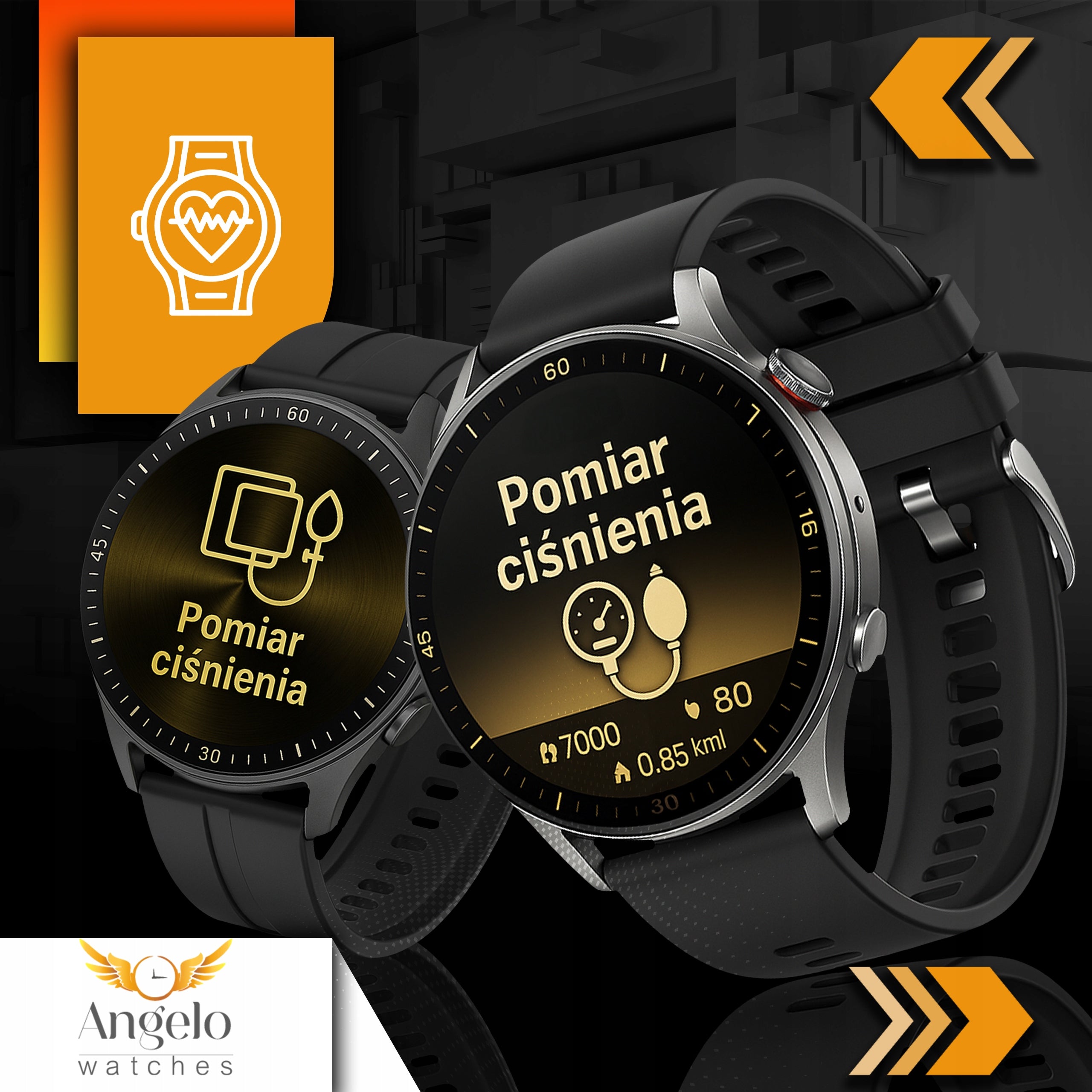 SMARTWATCH MALE CARDIO ECG PRESSURE HRV PULS PPG CONVERSATION SMS MENU POLISH Brand Angelo Watches
