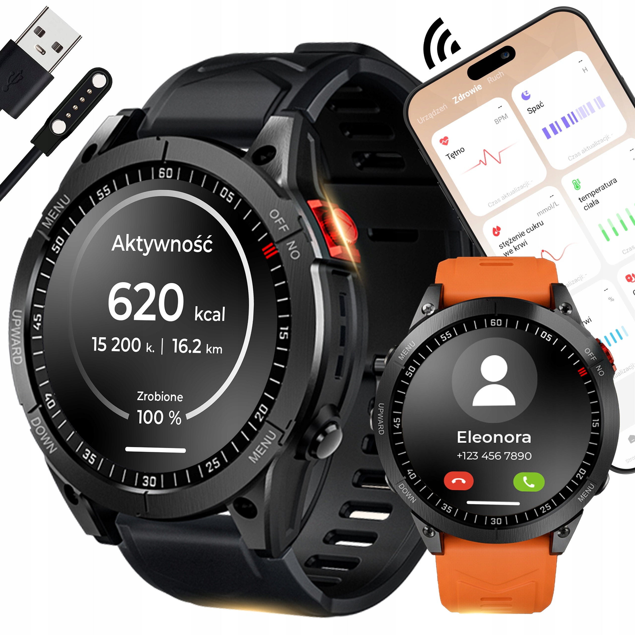 SMARTWATCH MEN'S CONVERSATIONS NOTIFICATIONS SPORT SUGAR POLISH MENU
