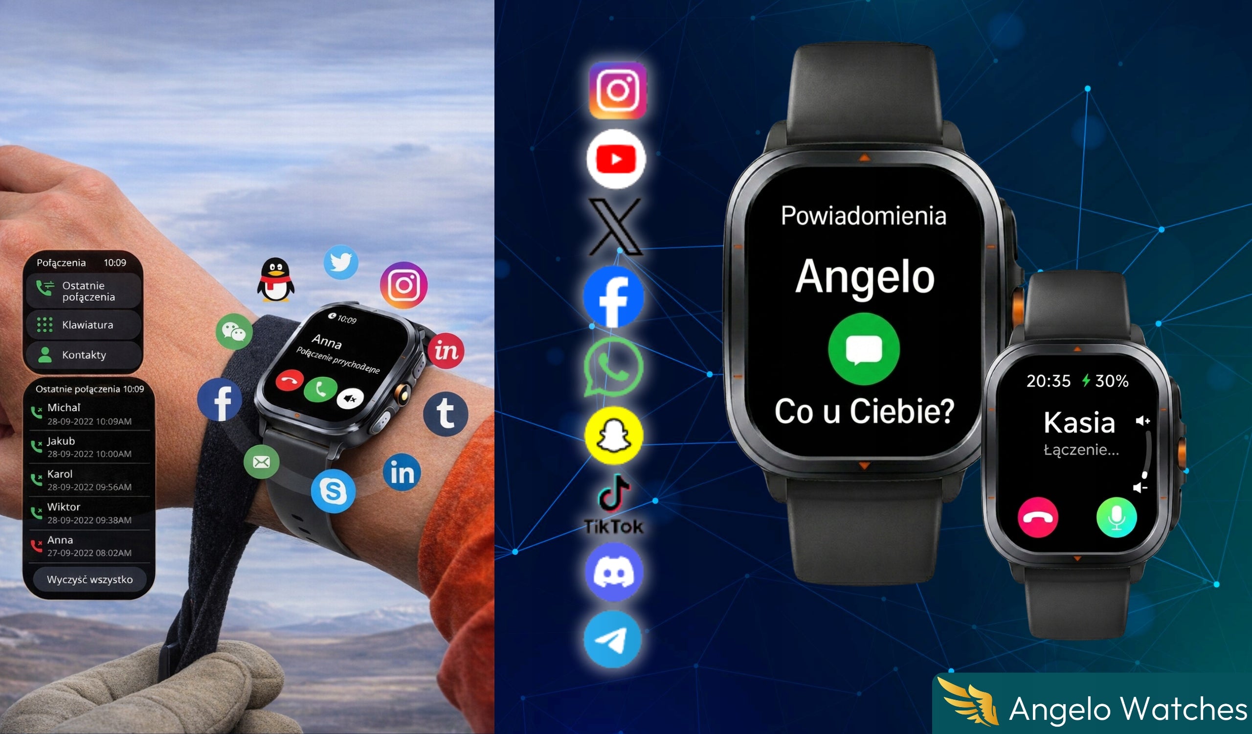SMARTWATCH MEN'S GPS MILITARY TALK BT FLASHLIGHT COMPASS ALTIMETER Brand Angelo Watches