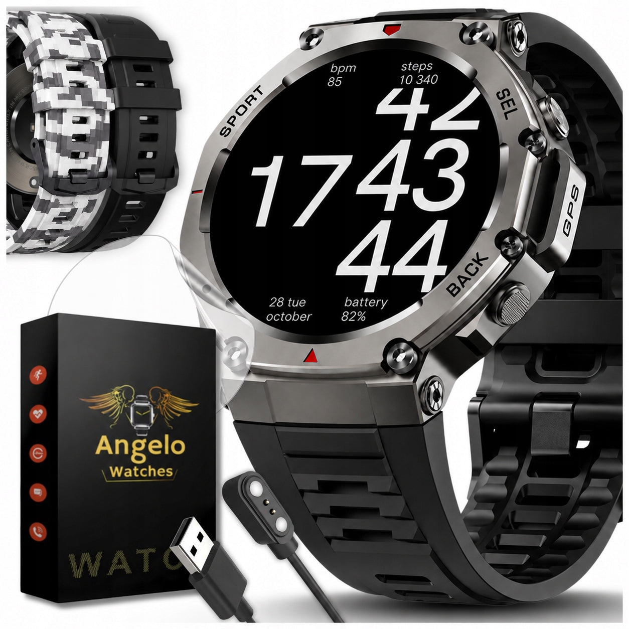SMARTWATCH MEN'S GPS WATCH MENU POLISH CALLS SPORT SMARTWATCH 3 STRIPES