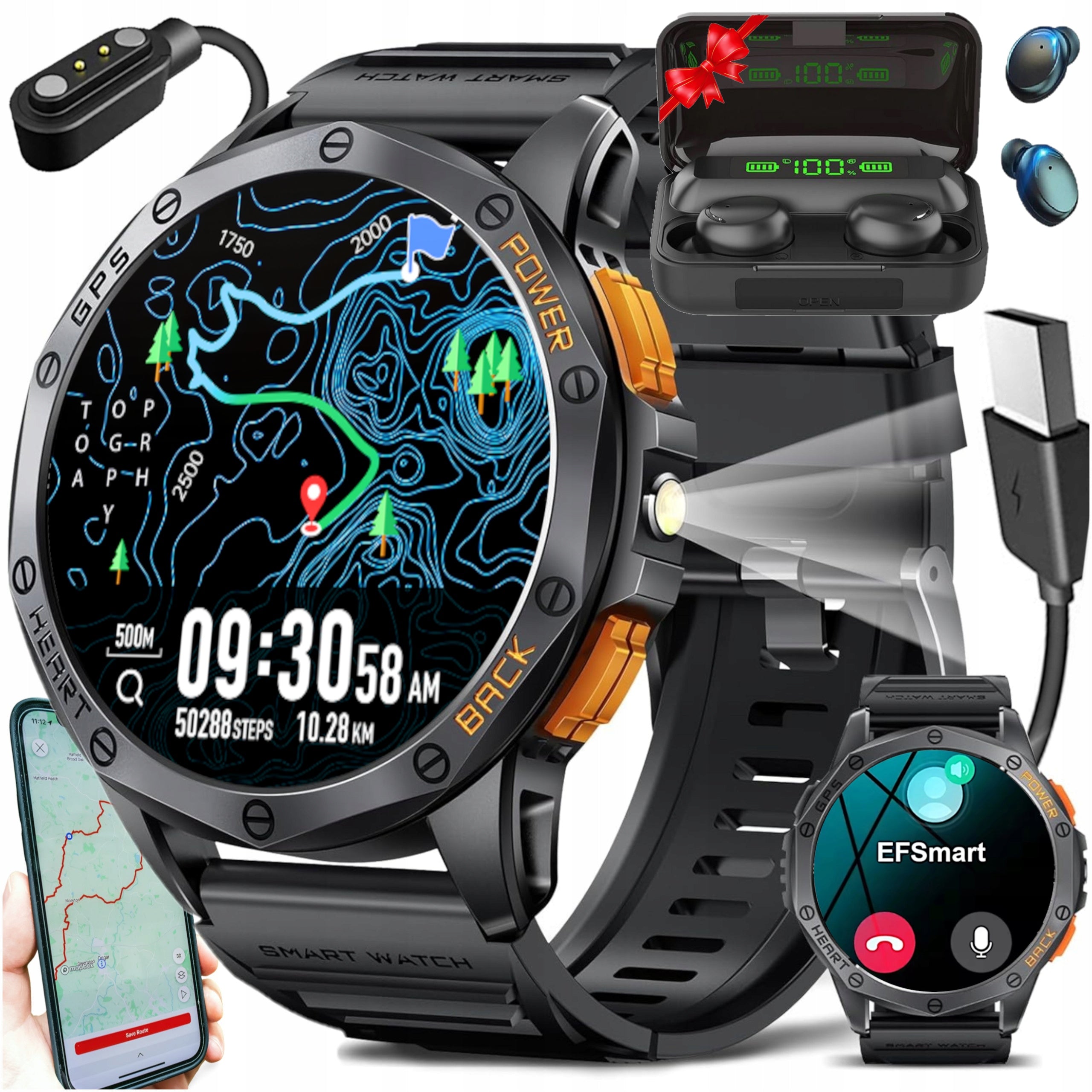 SMARTWATCH MEN'S GPS WATCH MENU POLISH WATERPROOF CONVERSATIONS + headphones