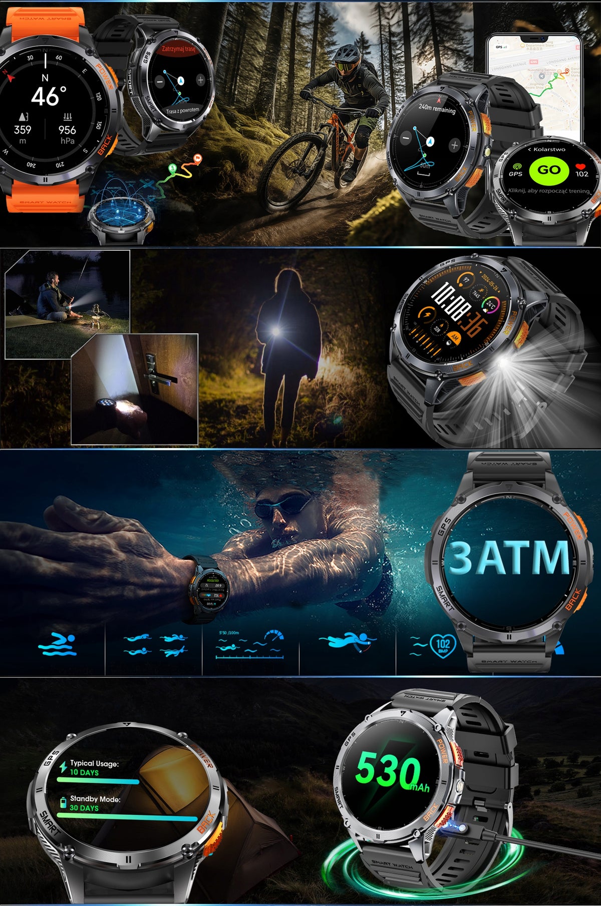 SMARTWATCH MEN'S GPS WATERPROOF TALK MENU PL SPORT SMART WATCH Packaging status original