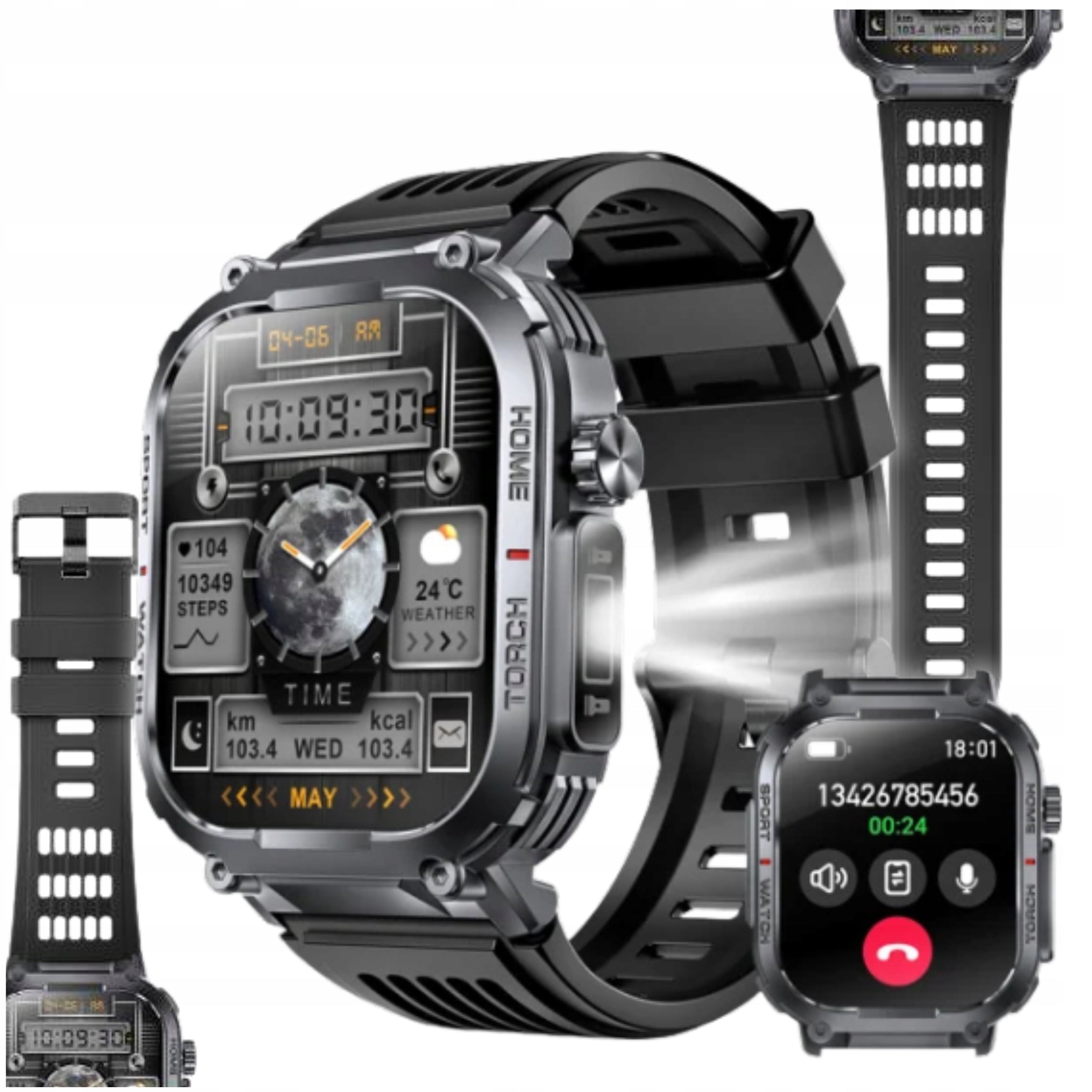 SMARTWATCH MEN'S MENU POLISH WATERPROOF SPORT TALK FLASHLIGHT PULSE IP68