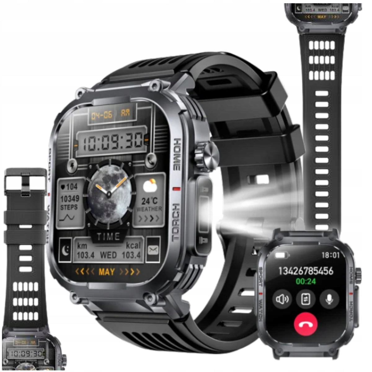 SMARTWATCH MEN'S MENU POLISH WATERPROOF SPORT TALK FLASHLIGHT PULSE IP68