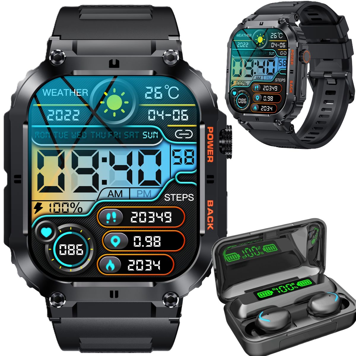 SMARTWATCH MEN'S MILITARY TALK HEART RATE PRESSURE SATURATION SPORT PL Packaging status original